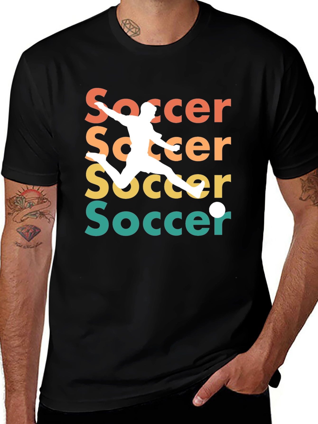 Variant 30 of Retro Soccer Player Graphic Tee - Black Cotton Blend
