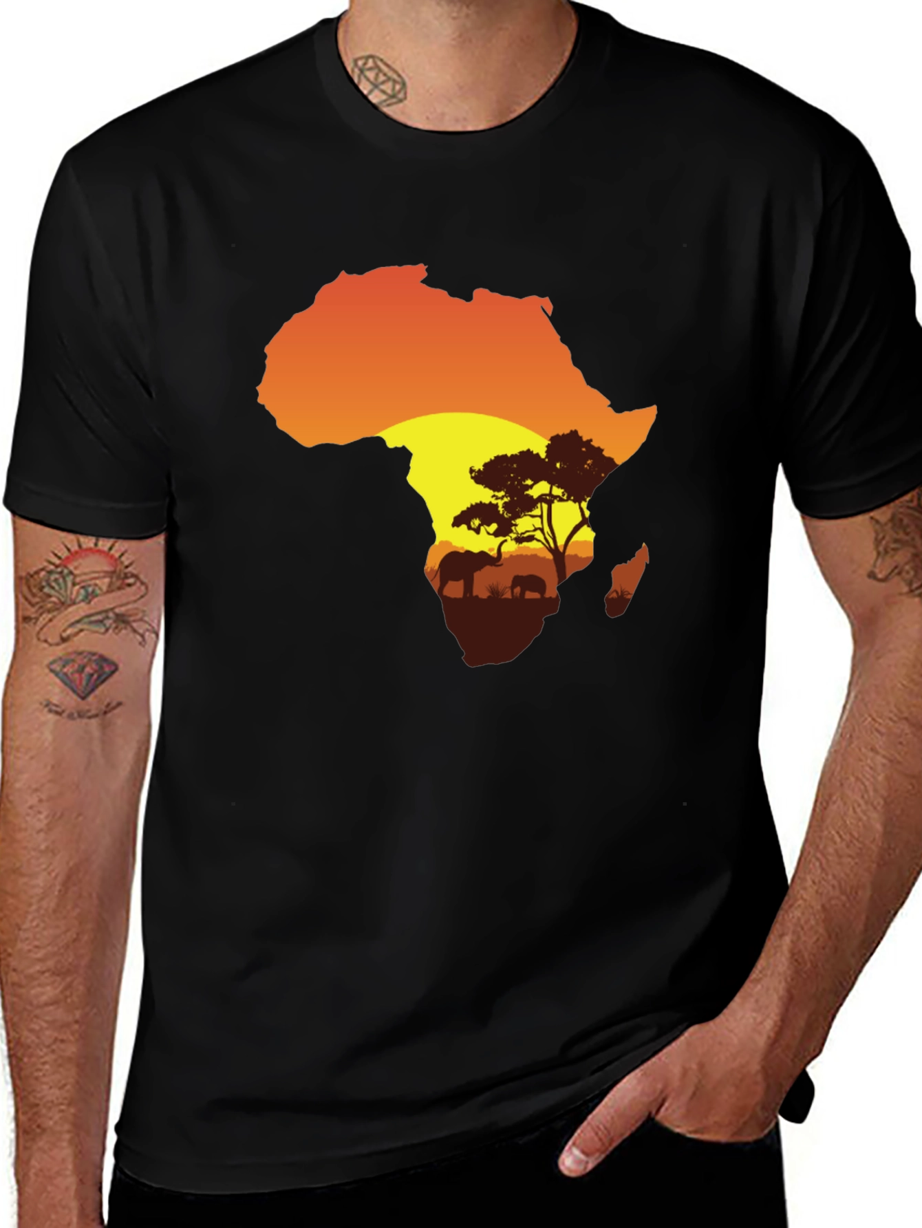 African Sunset Graphic Tee - Black Cotton T-Shirt
