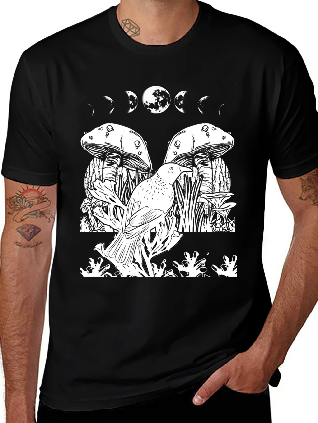 Variant 12 of Moon Phase Mushroom & Bird Graphic Tee