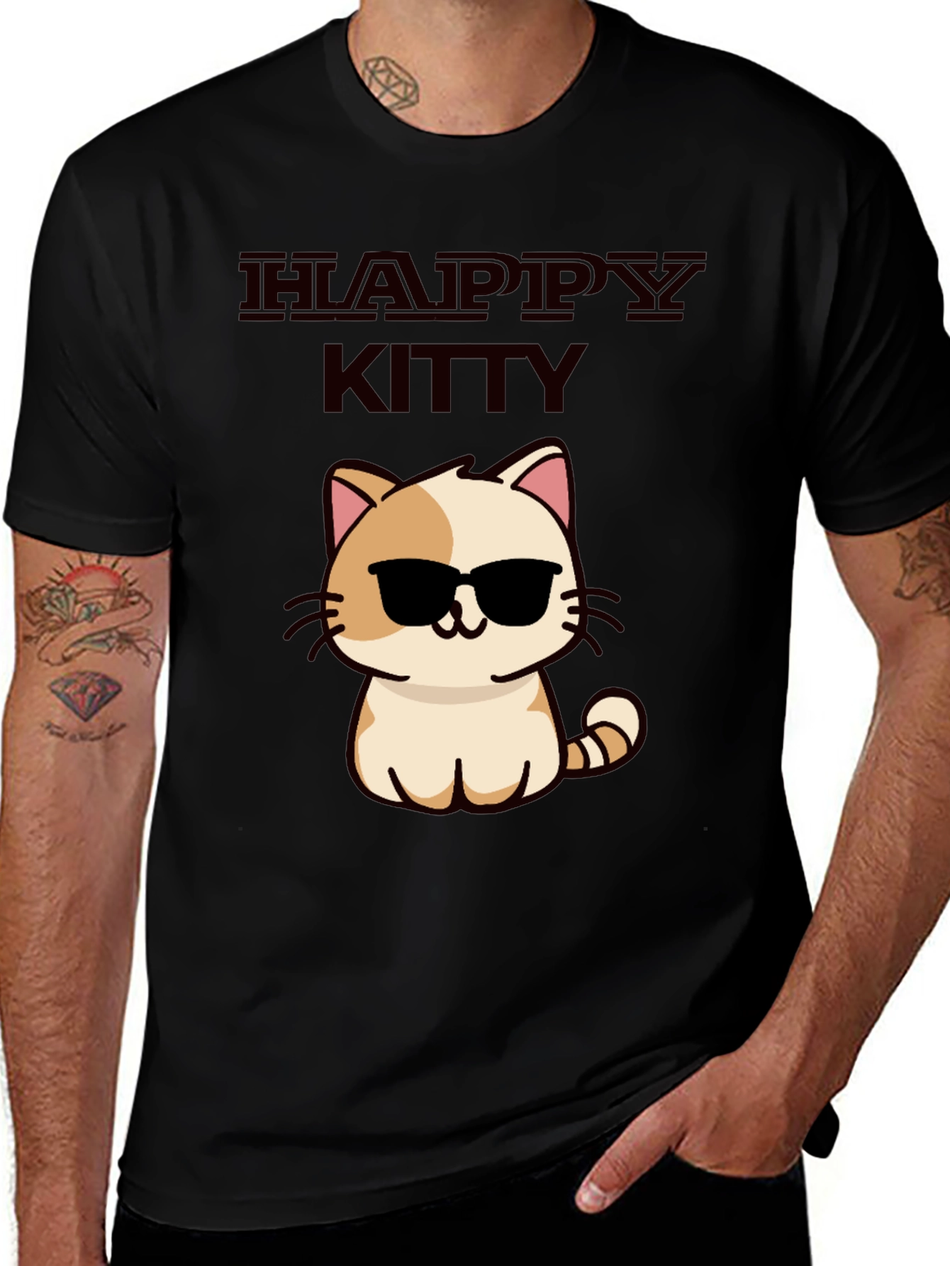 Variant 22 of Happy Kitty Graphic Tee - Cute Cat Sunglasses Shirt
