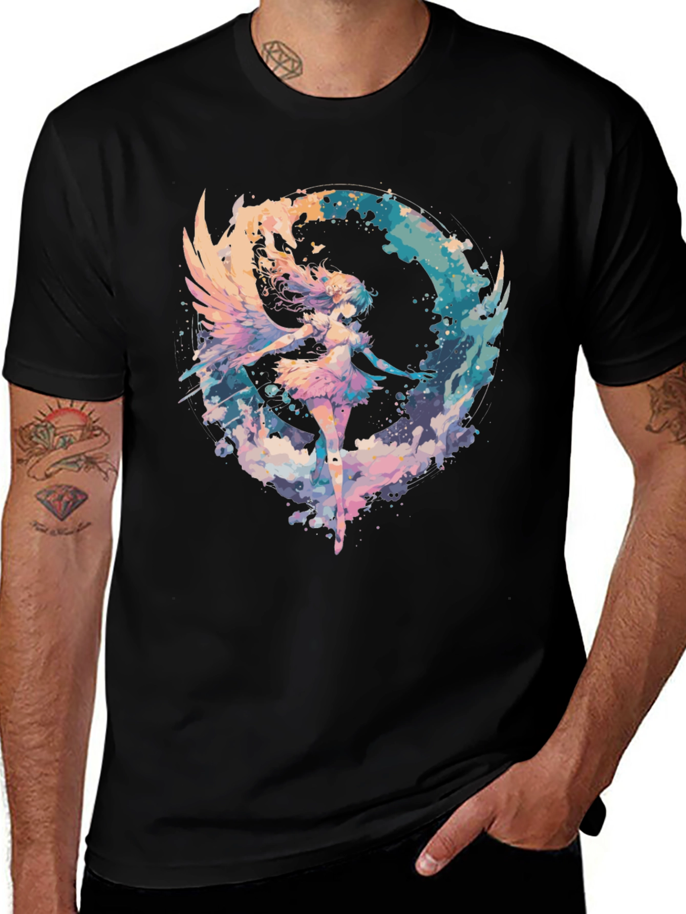 Variant 15 of Angel Wings Graphic Tee - Stylish Black T-Shirt