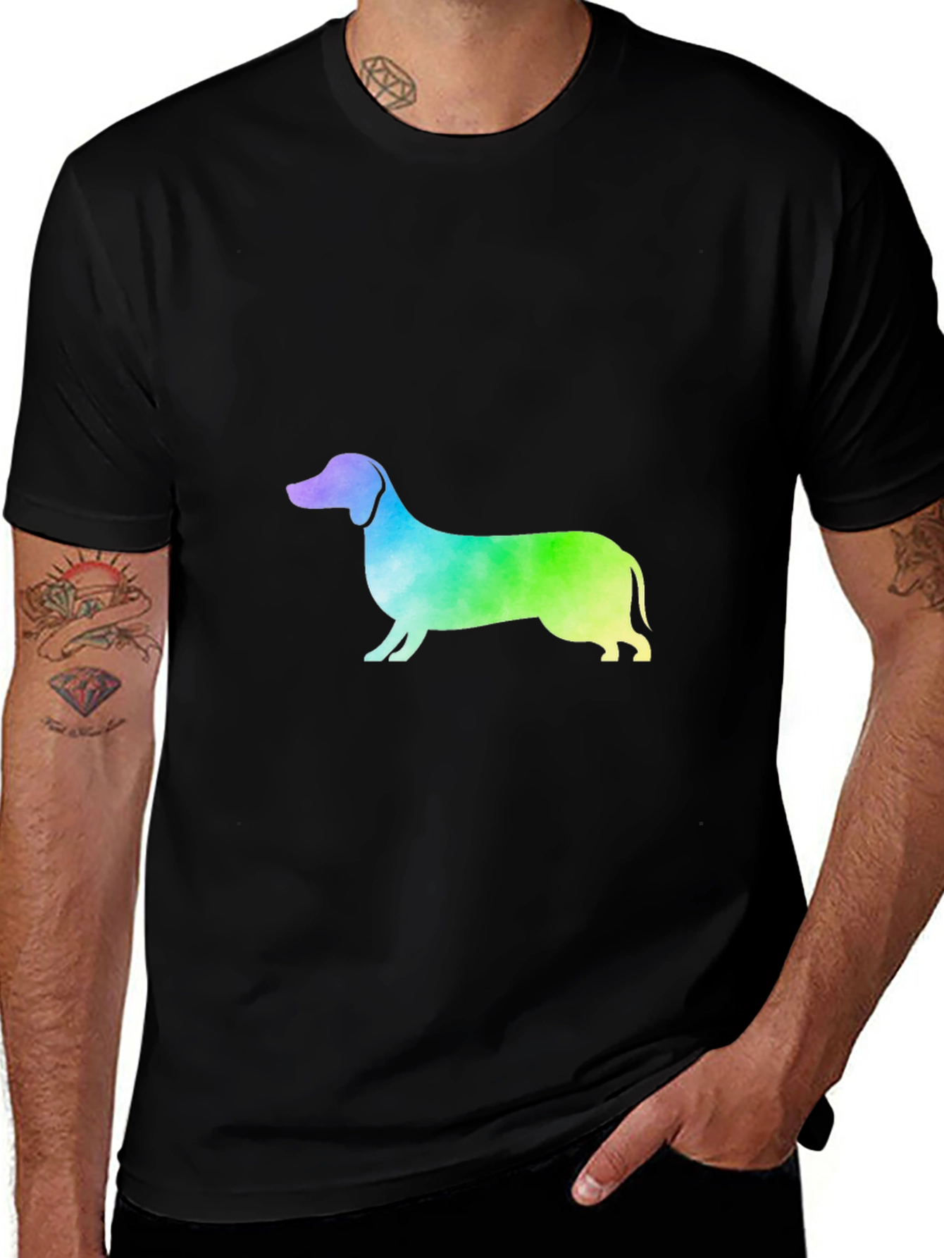 Variant 26 of Rainbow Dachshund Graphic Tee - Black Cotton Blend