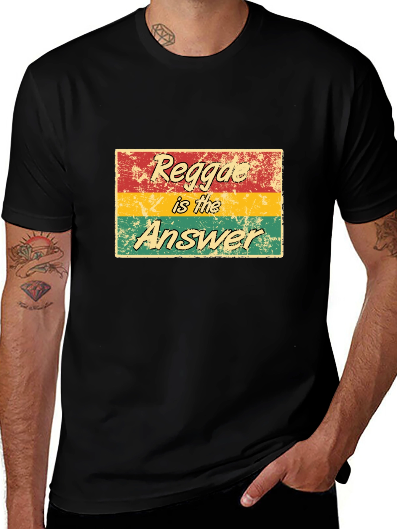 Variant 24 of Reggae Is The Answer T-Shirt - Vintage Style Black Tee