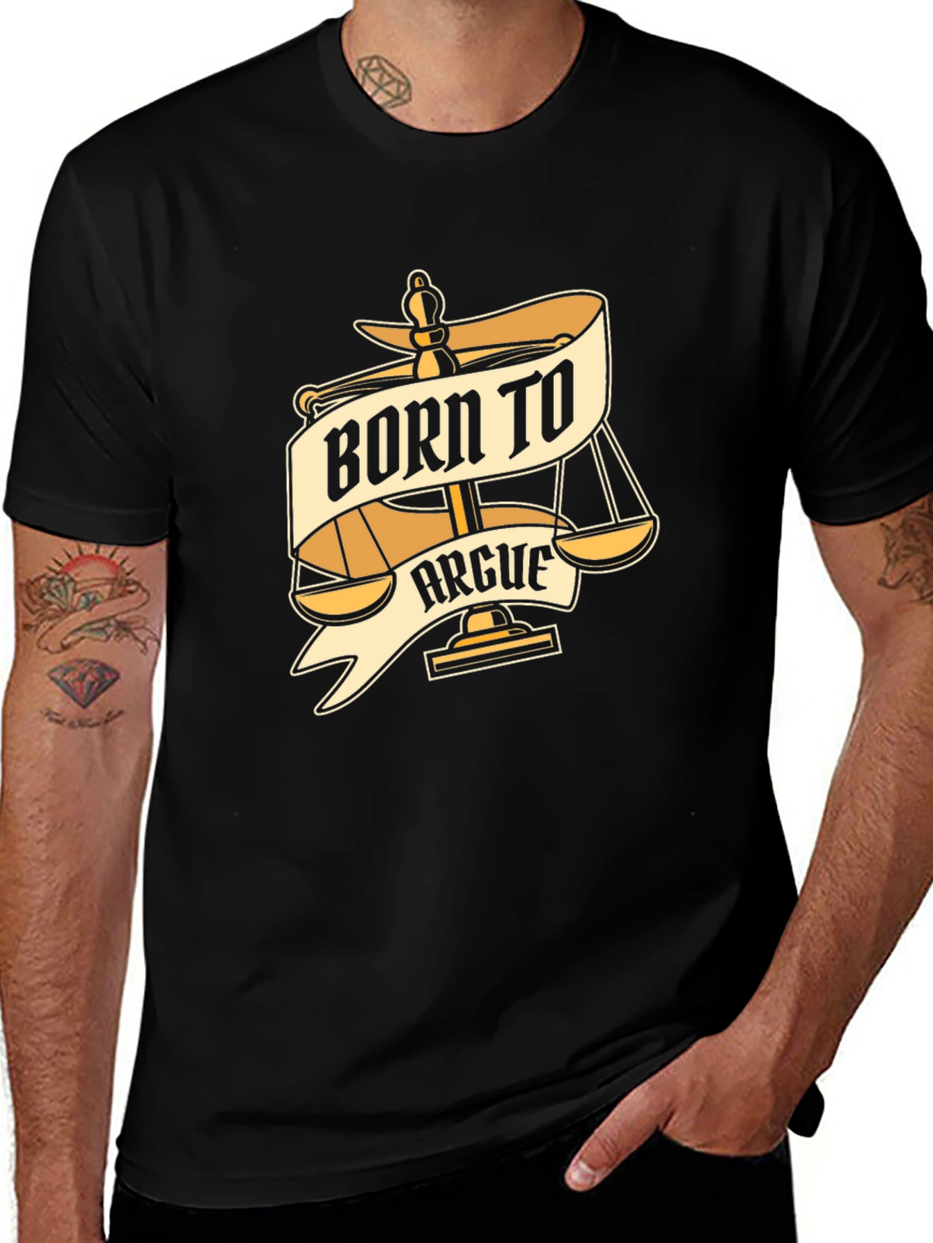 Variant 15 of Born to Argue Scales of Justice Graphic Tee