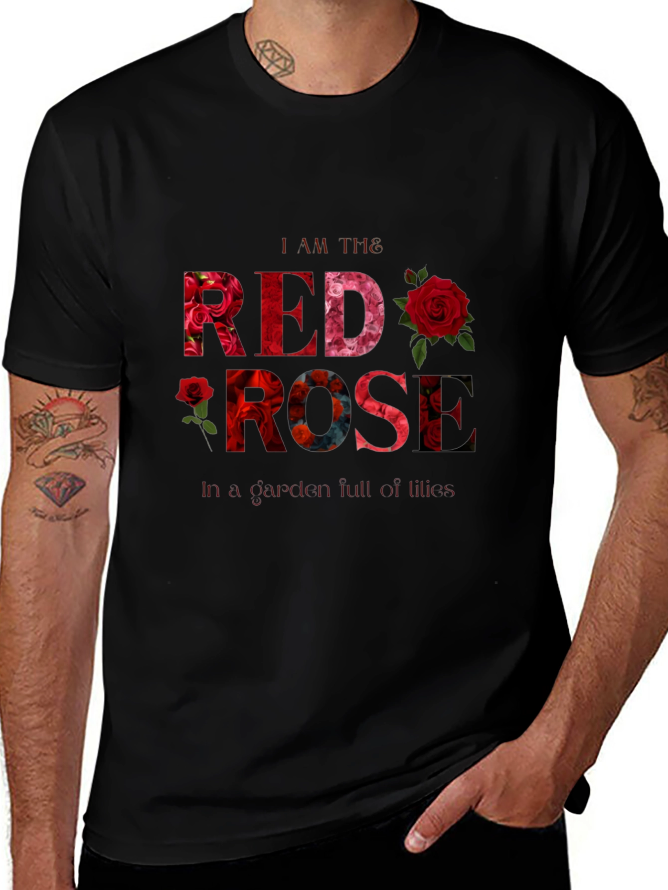 I Am The Red Rose Graphic Tee - Unique Floral Design