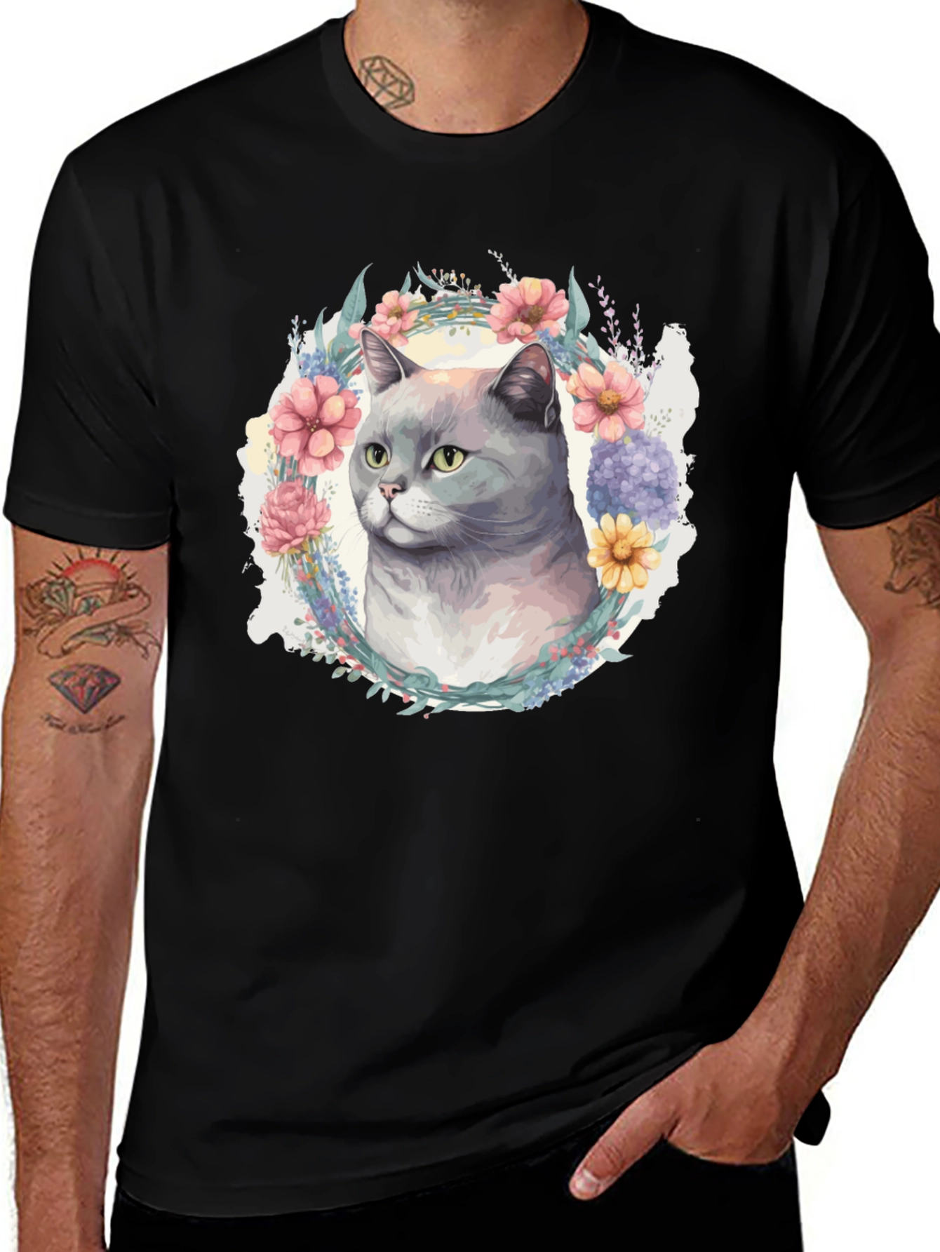 Variant 10 of Floral Cat T-Shirt - Soft Cotton Blend