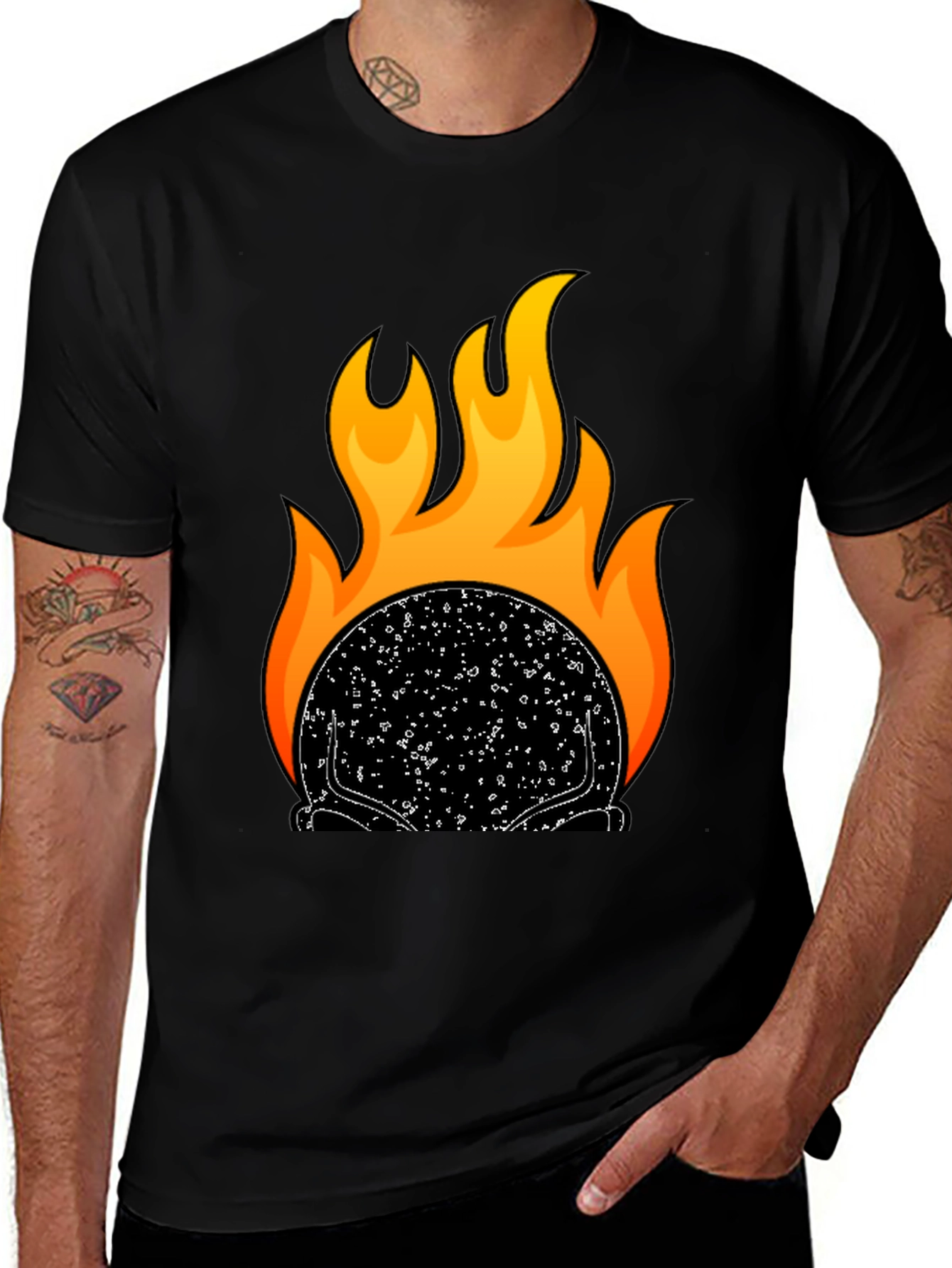 Variant 14 of Flaming Skull Graphic T-Shirt - Black
