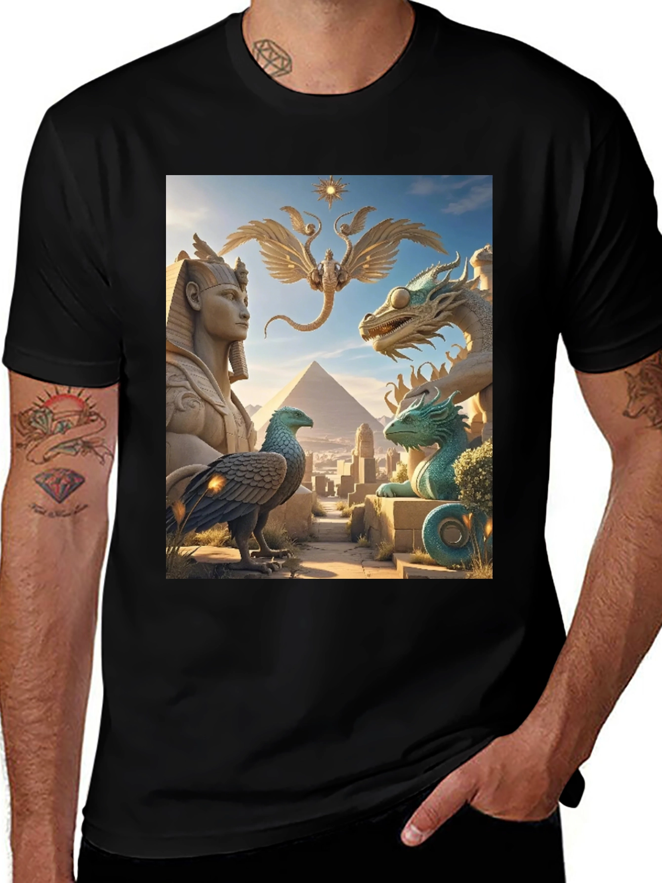 Egyptian Myth Tee - Sphinx, Dragon, Griffin Print