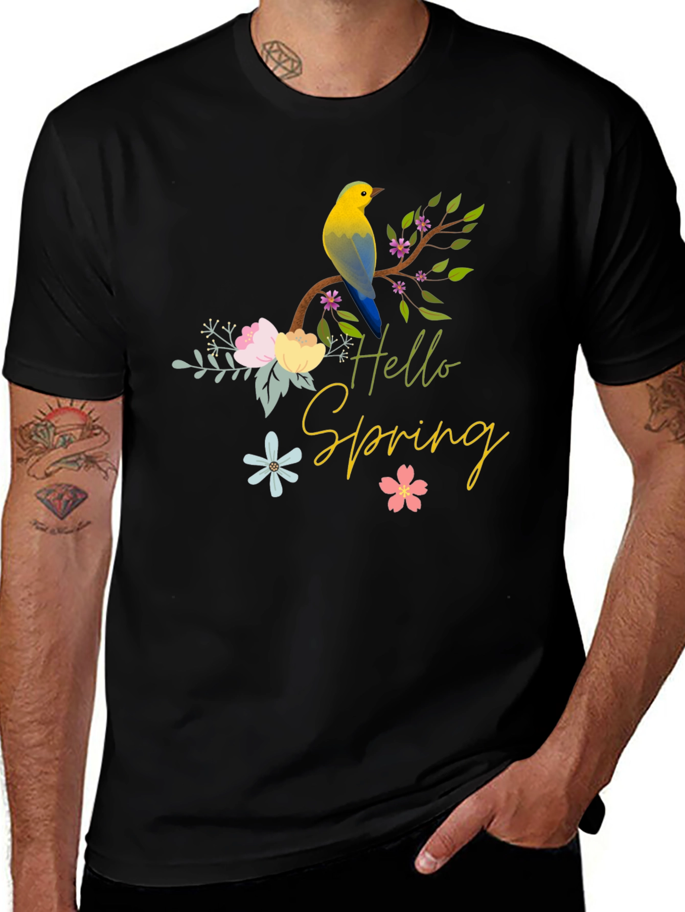 Variant 9 of Hello Spring Bird T-Shirt - Black