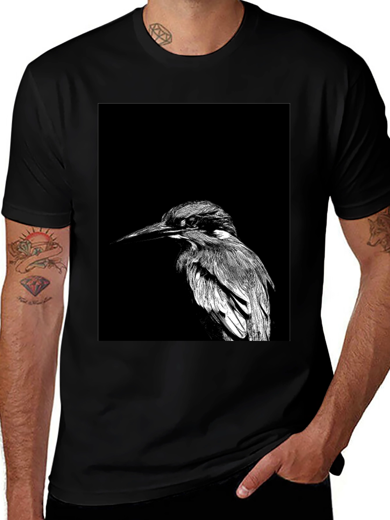Variant 26 of Monochrome Bird Graphic Tee - Stylish Black T-Shirt