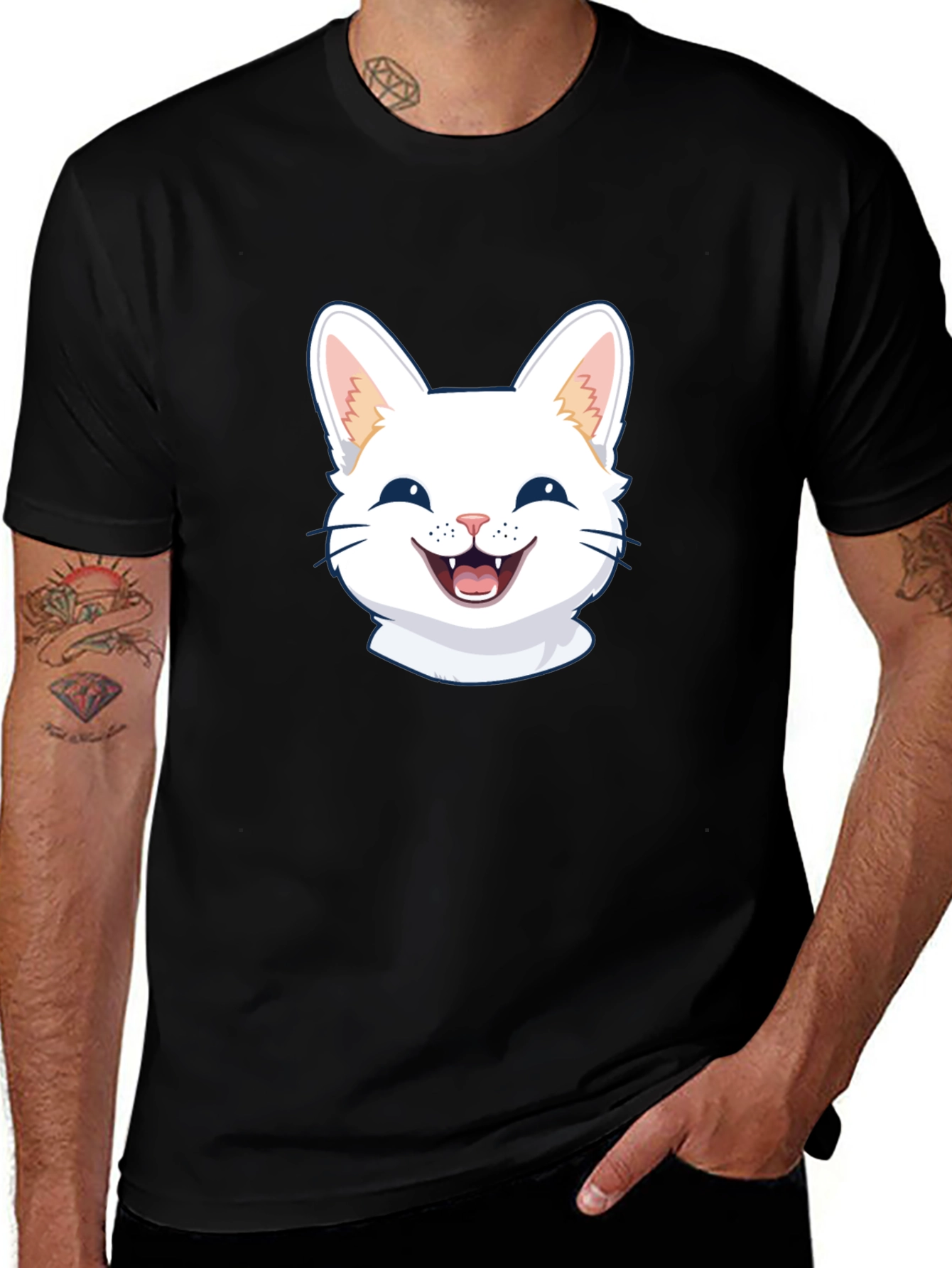 Variant 3 of Cute Cat Face Graphic Black T-Shirt
