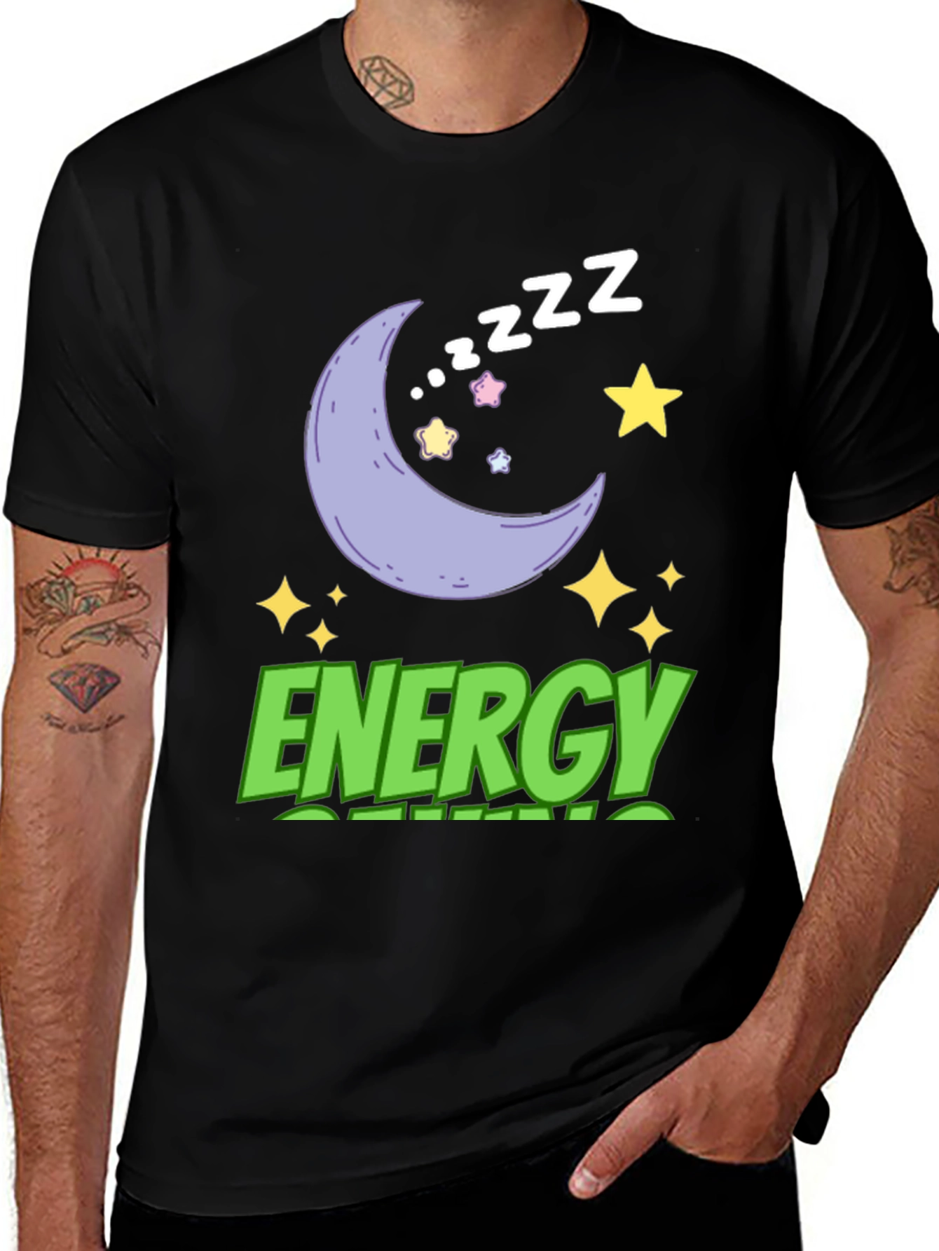 Variant 10 of Energy Saving Mode T-Shirt - Moon & Stars Design