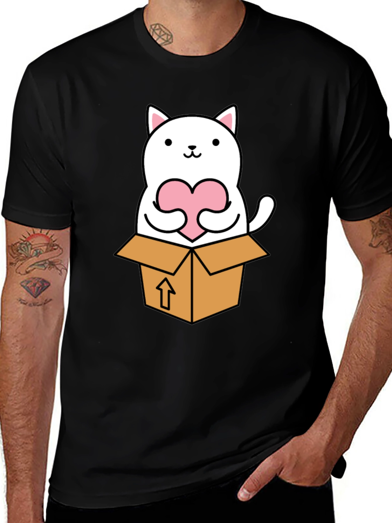 Variant 10 of Cute Cat in Box Heart T-Shirt