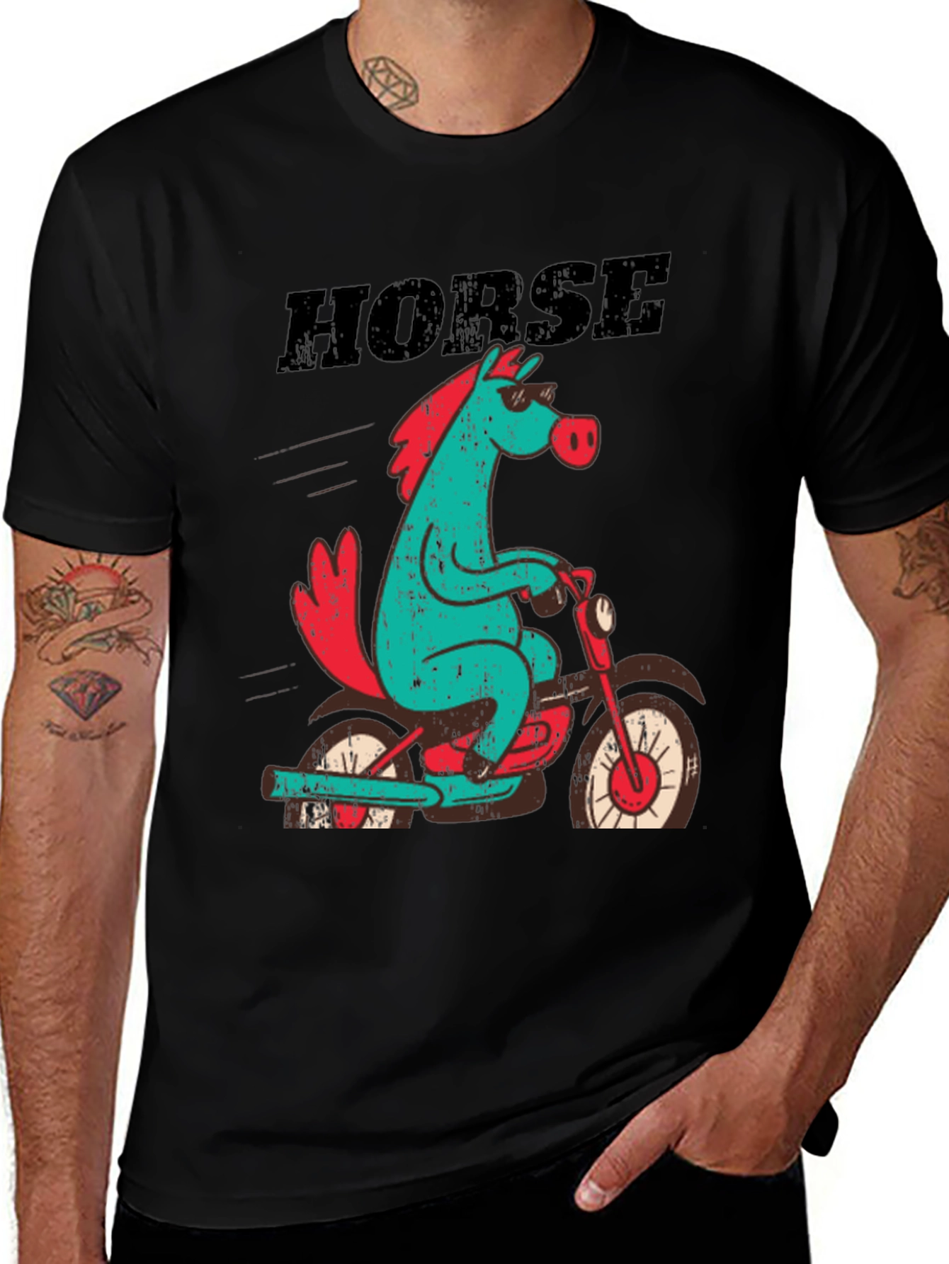 Variant 8 of Horse on Motorcycle Graphic T-Shirt - Black