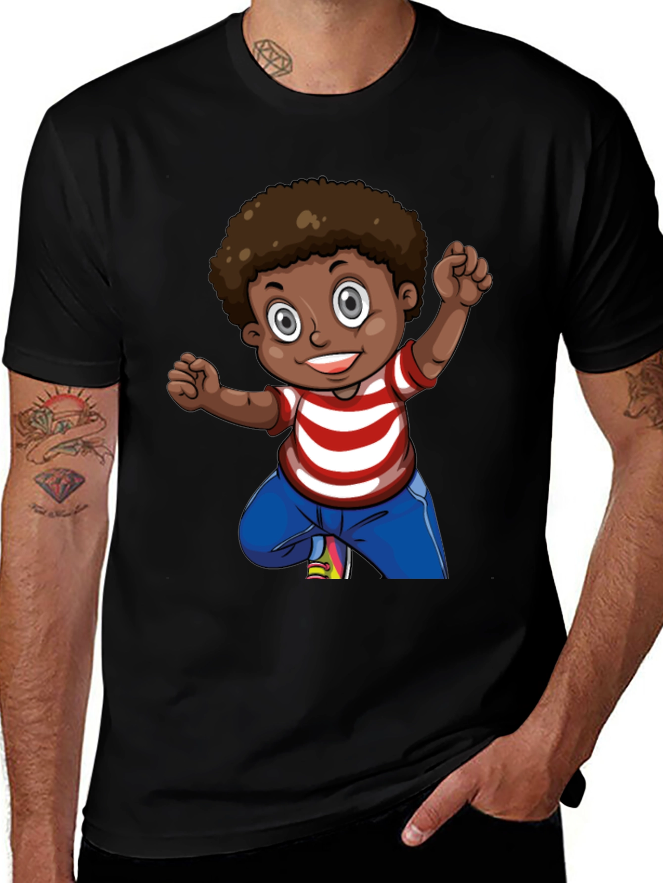Variant 11 of Boy Cartoon Graphic Black T-Shirt