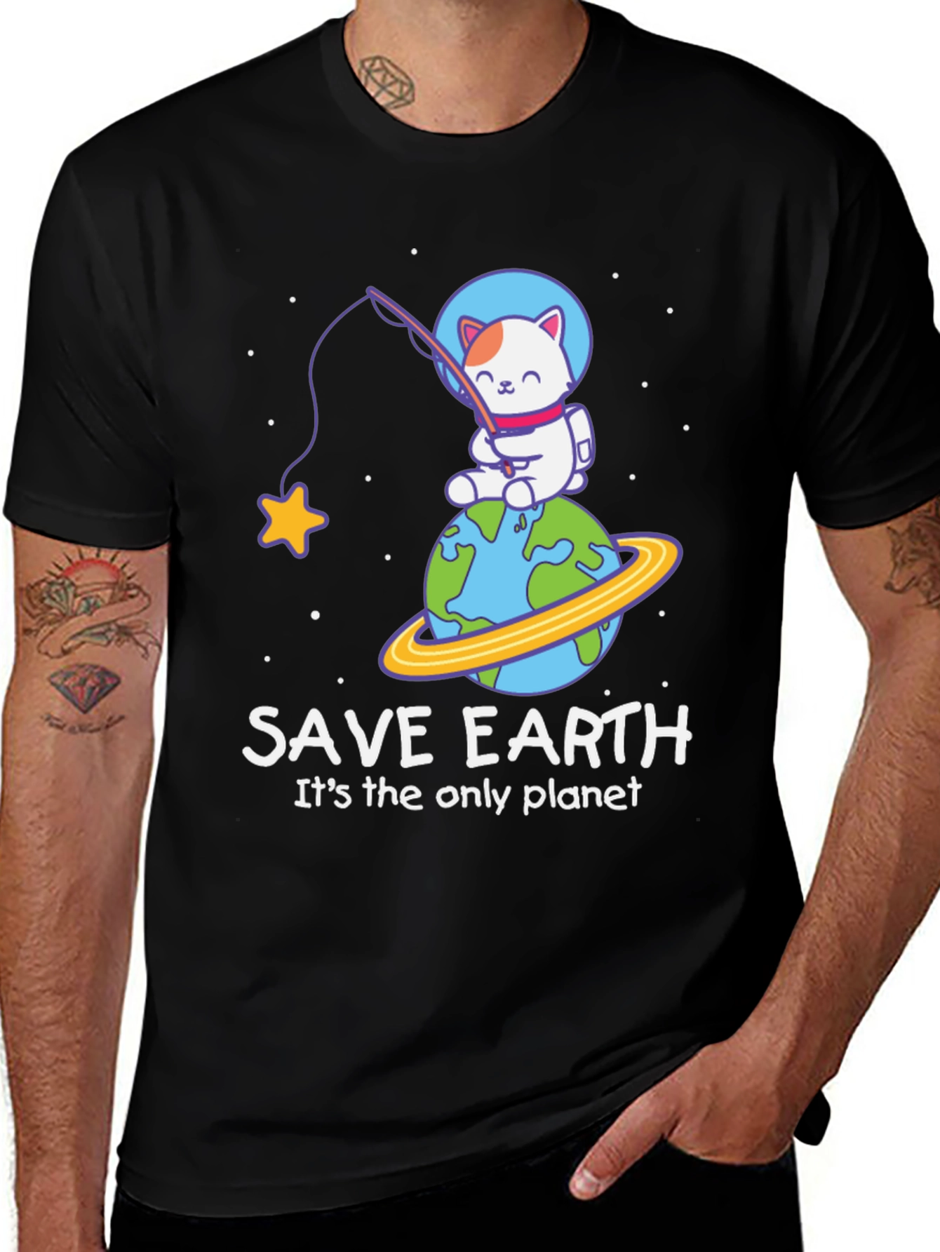 Save Earth Cat Astronaut T-Shirt - Protect Our Planet