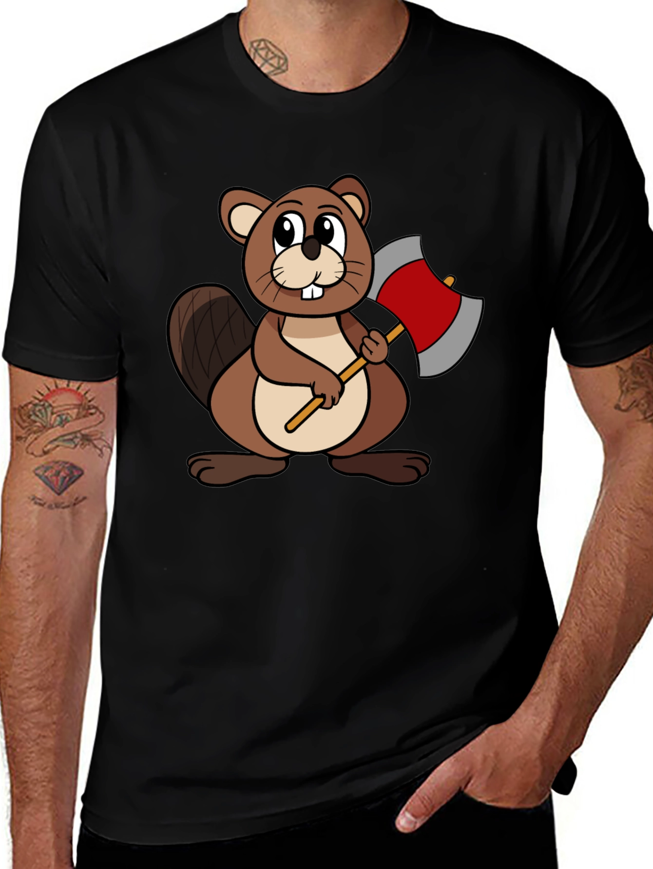 Cartoon Beaver T-Shirt - Lumberjack Style