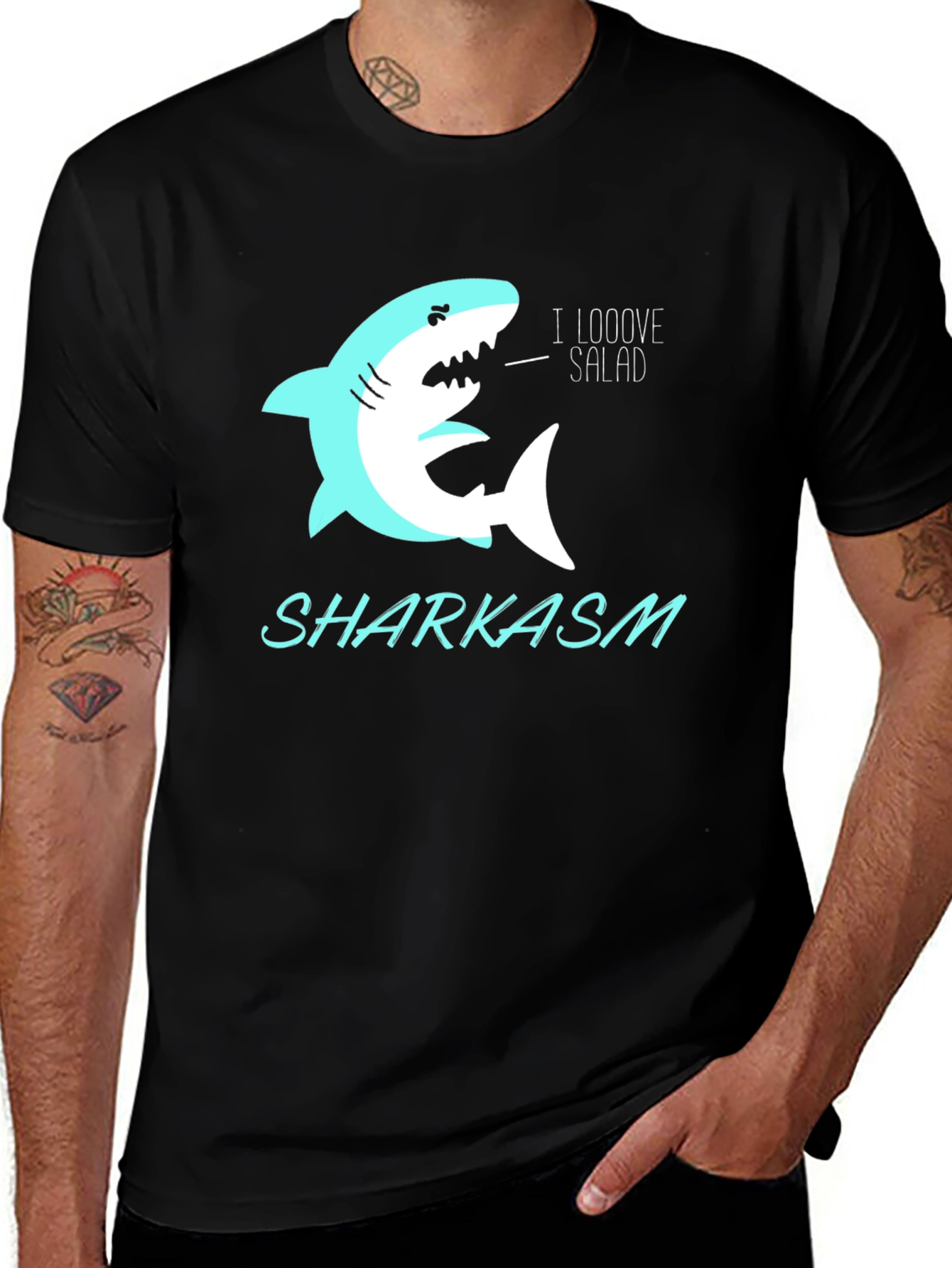 Variant 3 of Sharkasm T-Shirt - I Looove Salad Funny Shark Tee