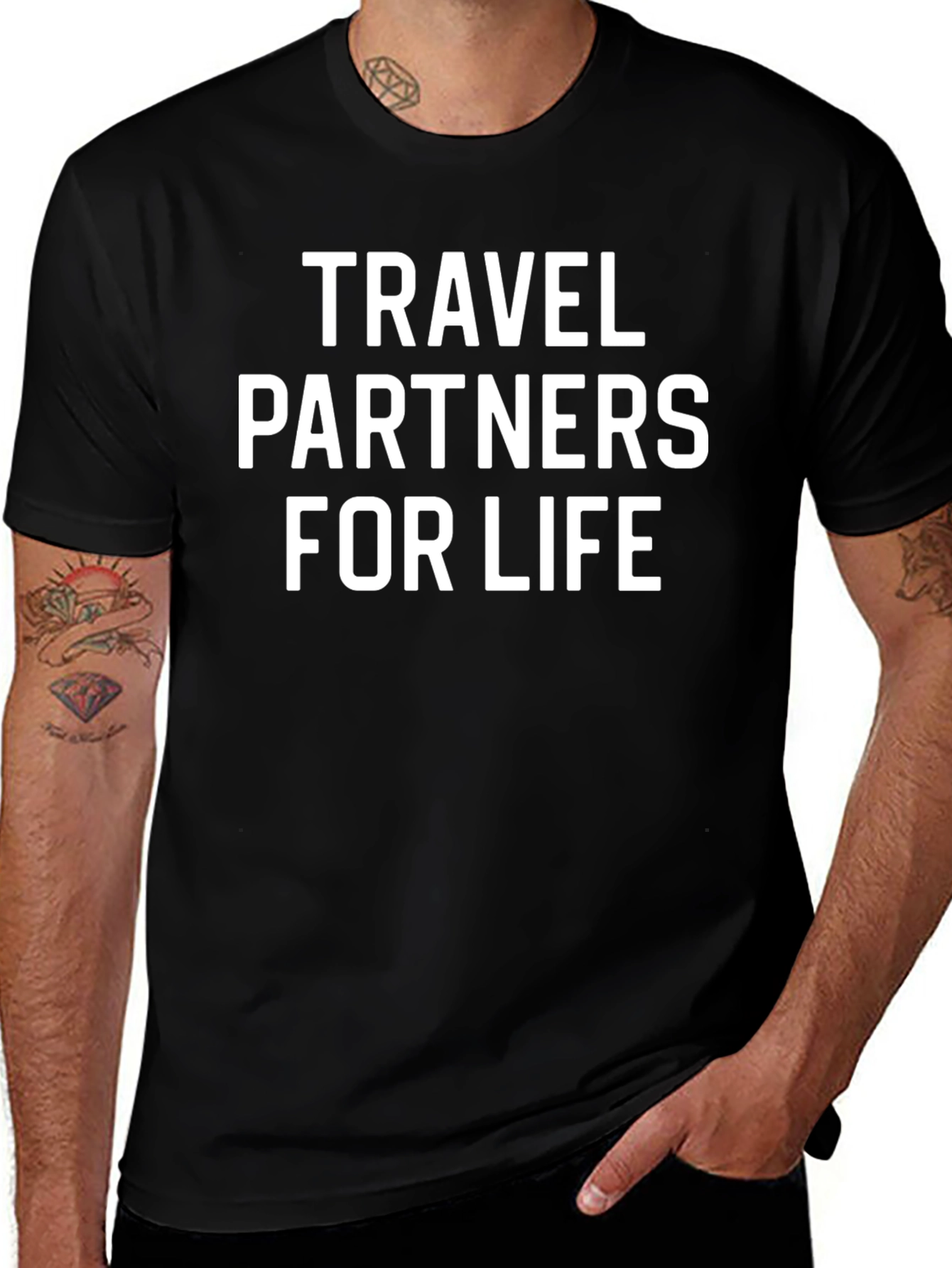 Travel Partners For Life T-Shirt Black Crewneck