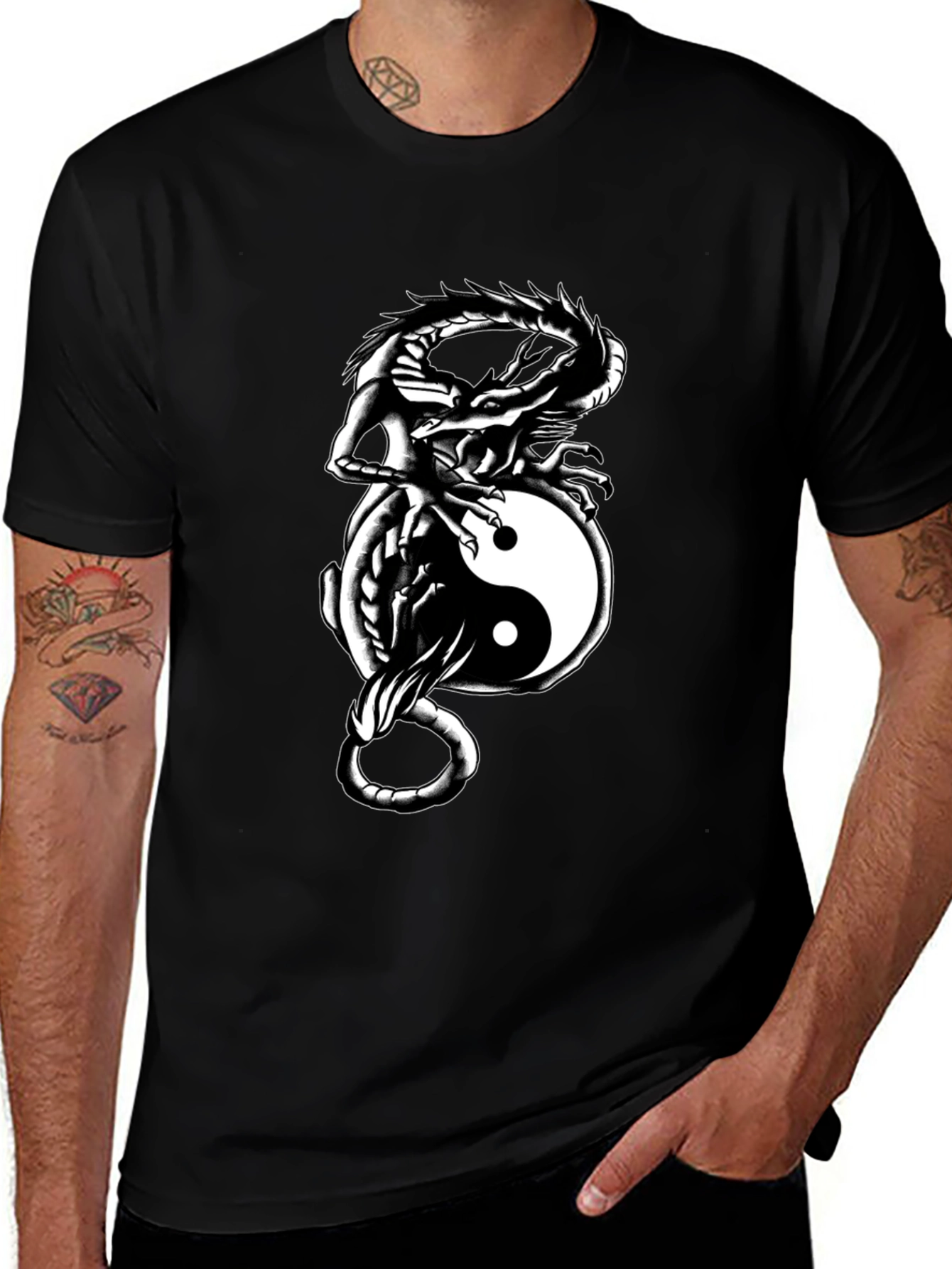 Variant 24 of Yin Yang Dragon Graphic Tee - Black