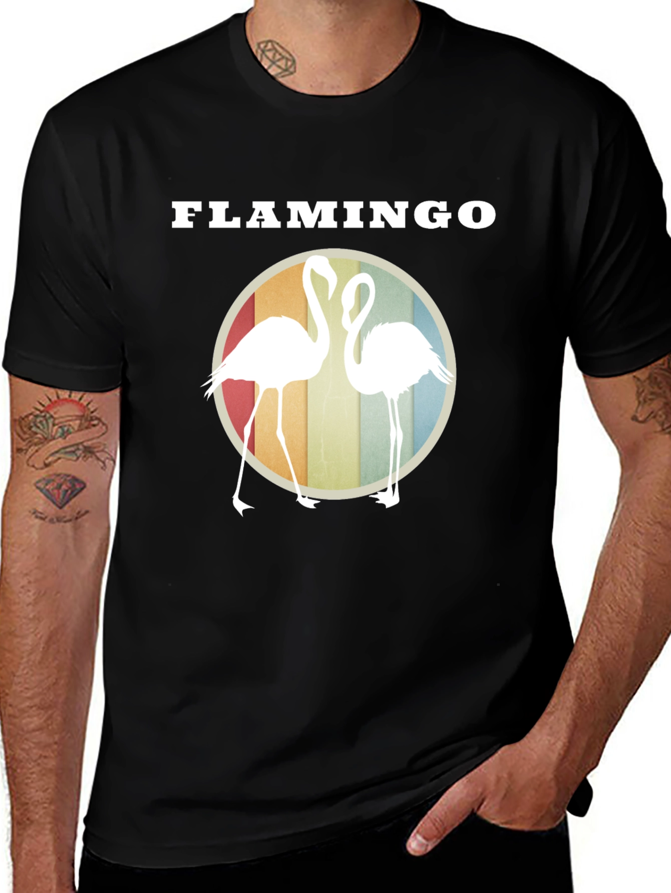 Variant 26 of Flamingo Graphic Tee - Retro Style Round Design 