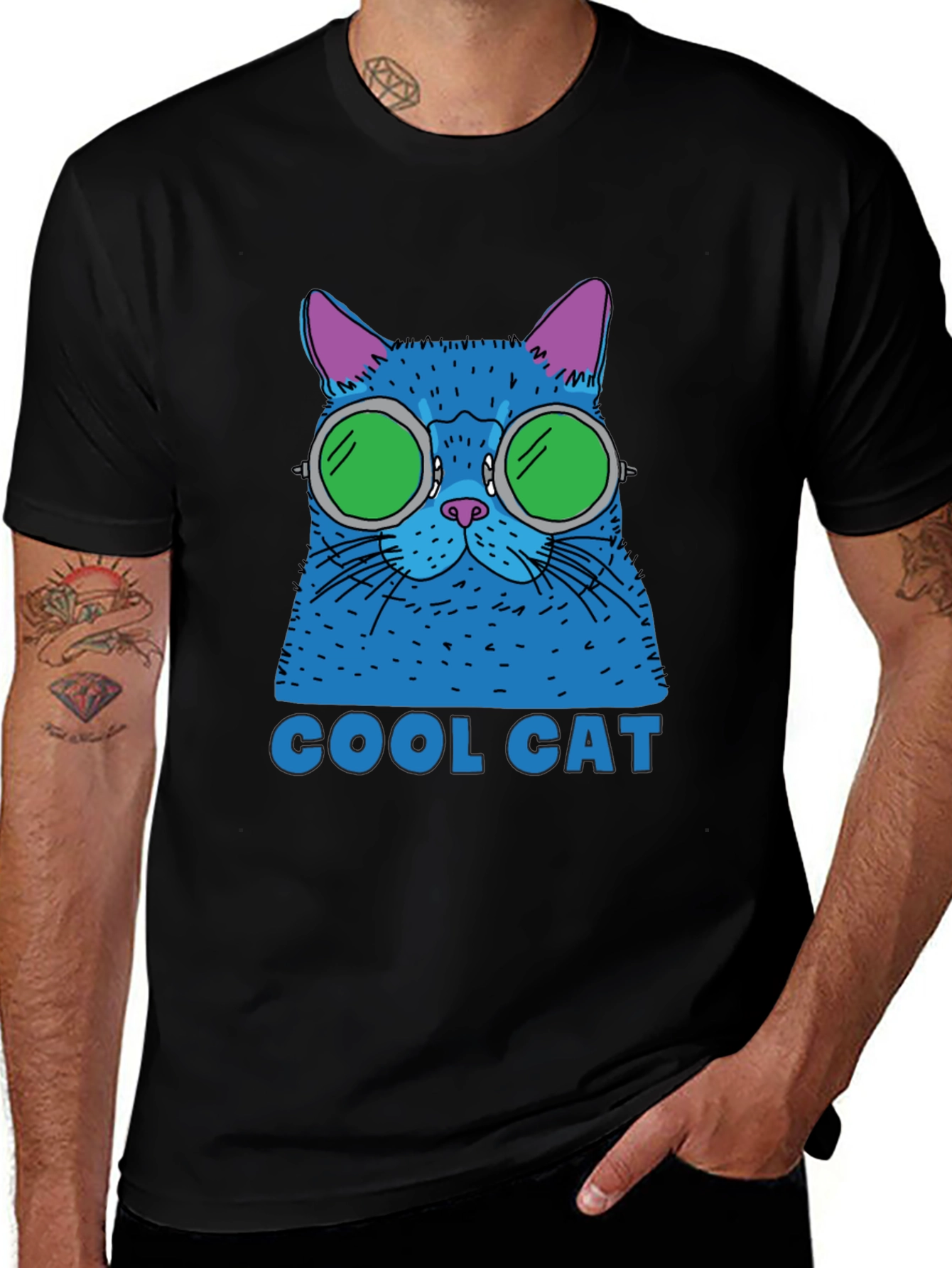 Variant 22 of Cool Cat Graphic Tee - Black Cotton T-Shirt