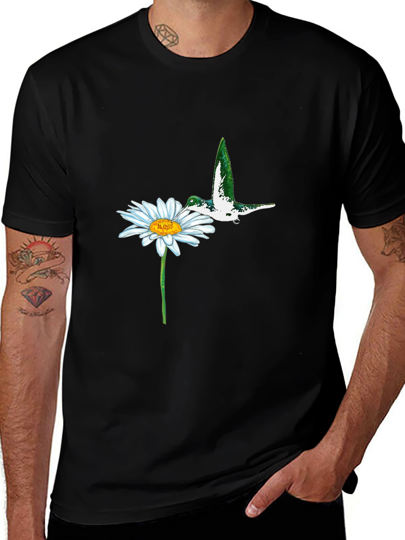 Variant 23 of Hummingbird & Daisy Graphic T-Shirt - Black