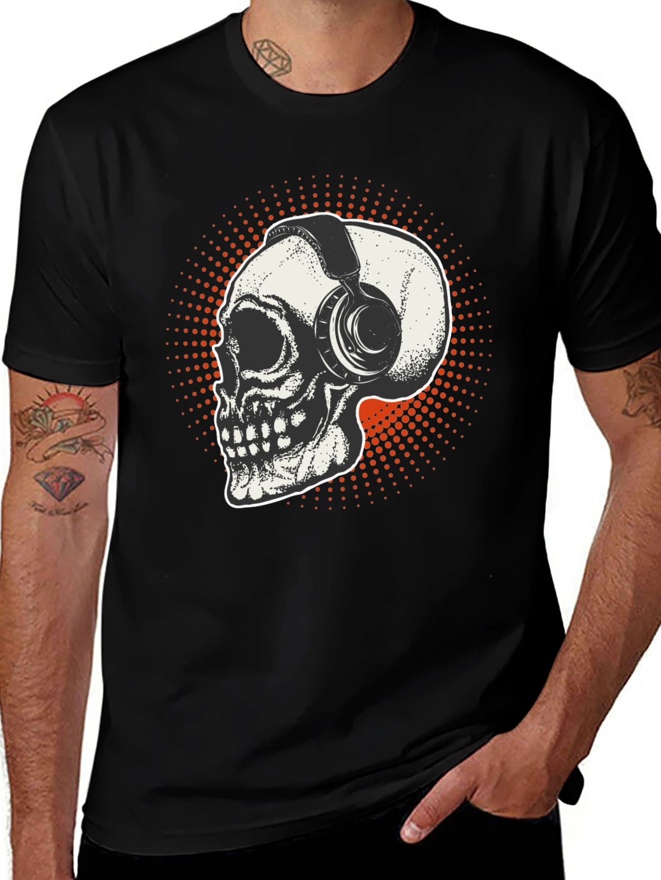 Variant 10 of Skull & Headphones Graphic T-Shirt - Black