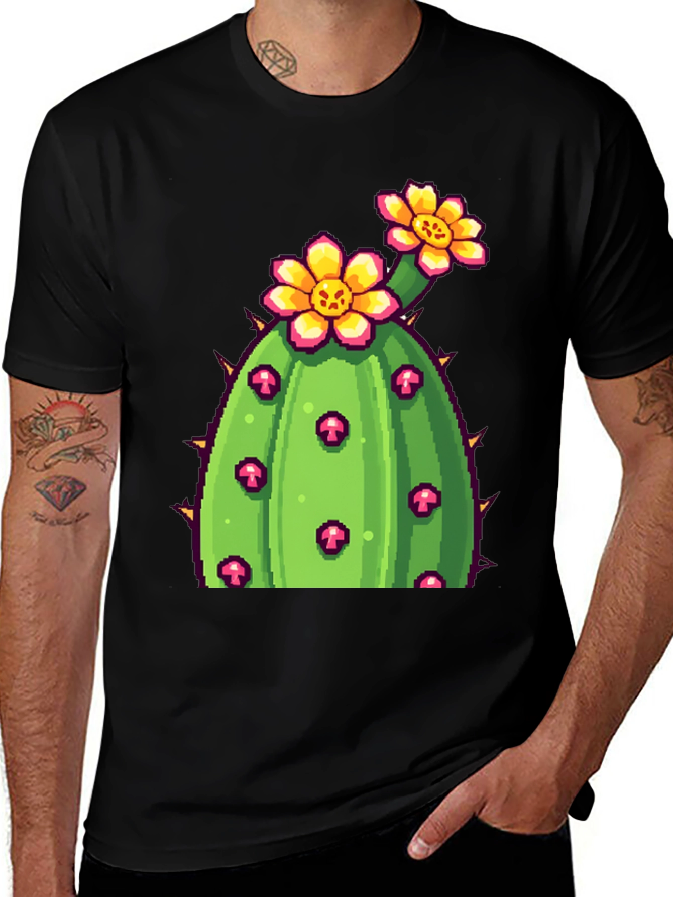 Variant 4 of Pixel Cactus Flower Graphic T-Shirt