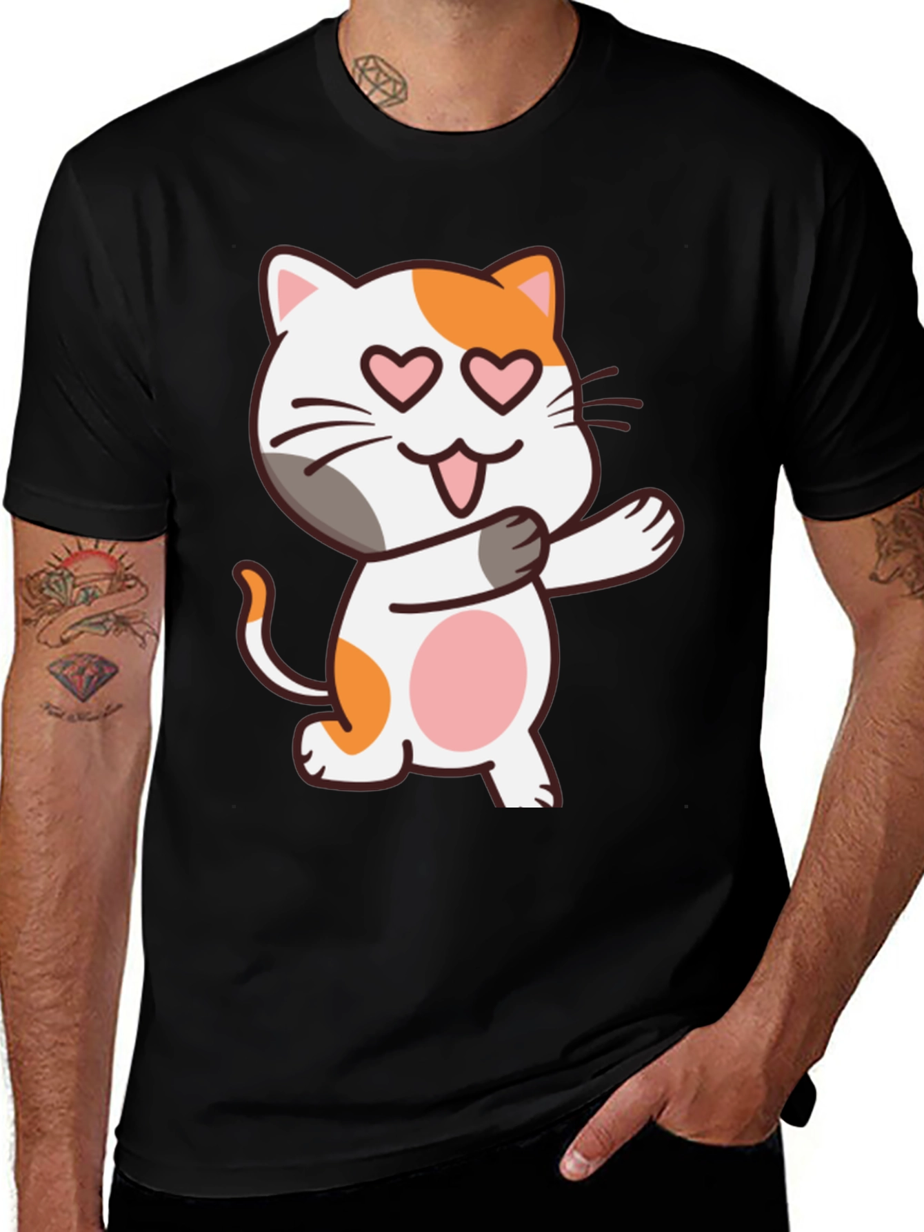 Black Cute Cat Heart Eyes Black T-Shirt main image