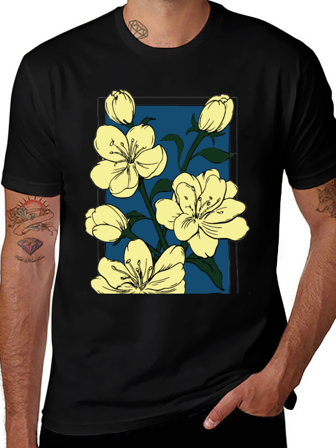 Variant 6 of Floral Graphic Print T-Shirt - Black
