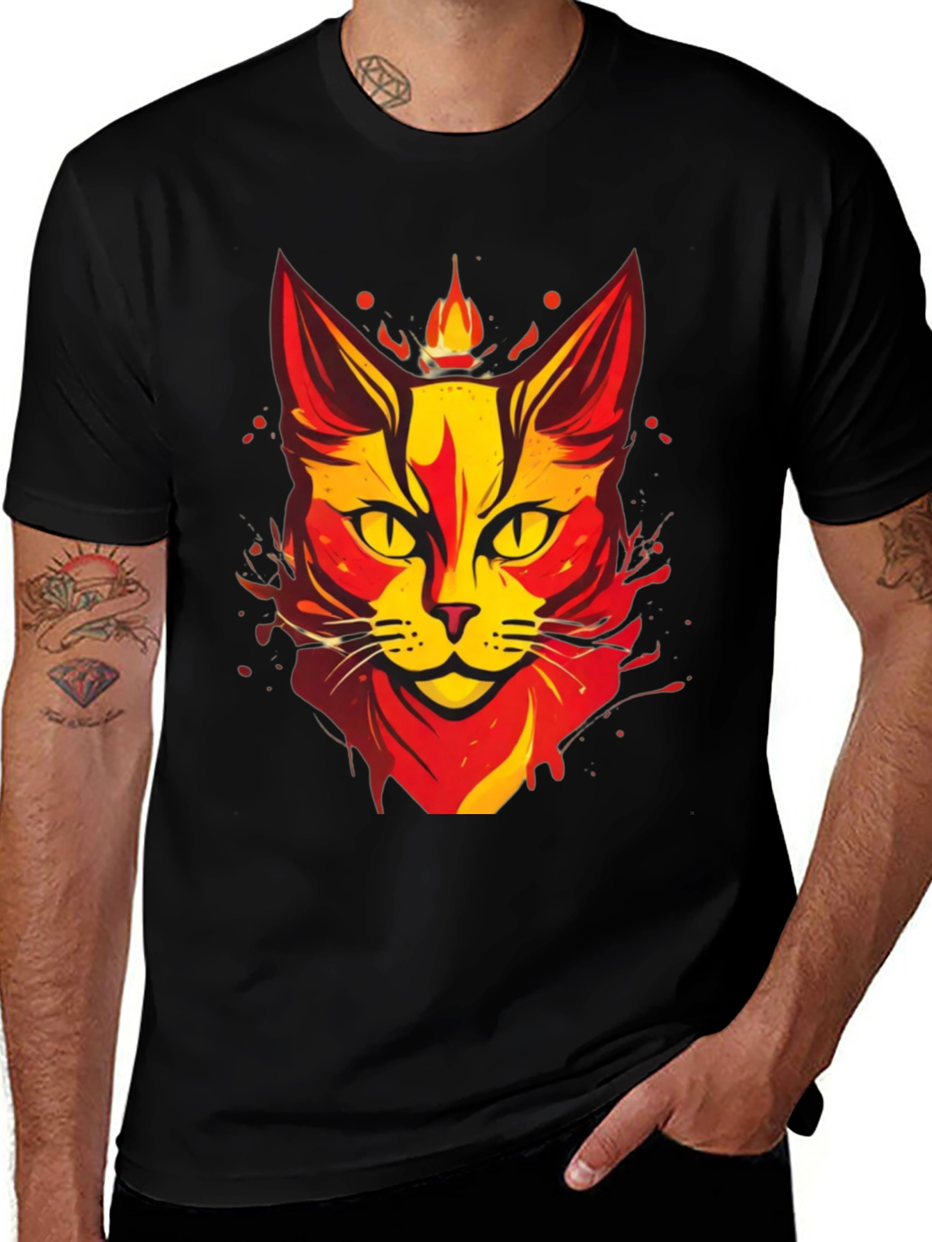 Variant 12 of Fiery Cat Graphic Tee - Cool Artistic Design
