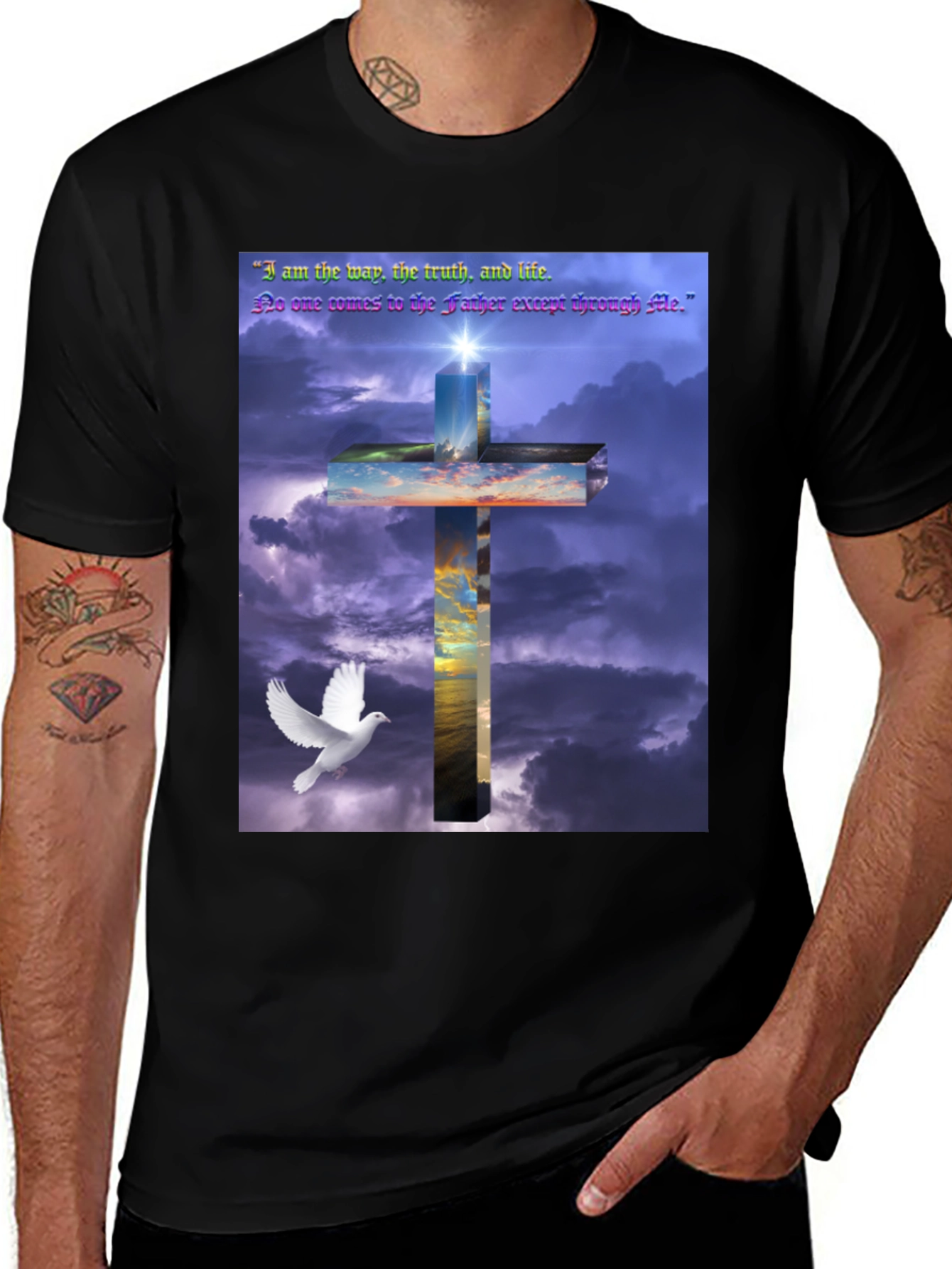 Variant 4 of Religious T-Shirt: Cross, Dove & Inspirational Quote