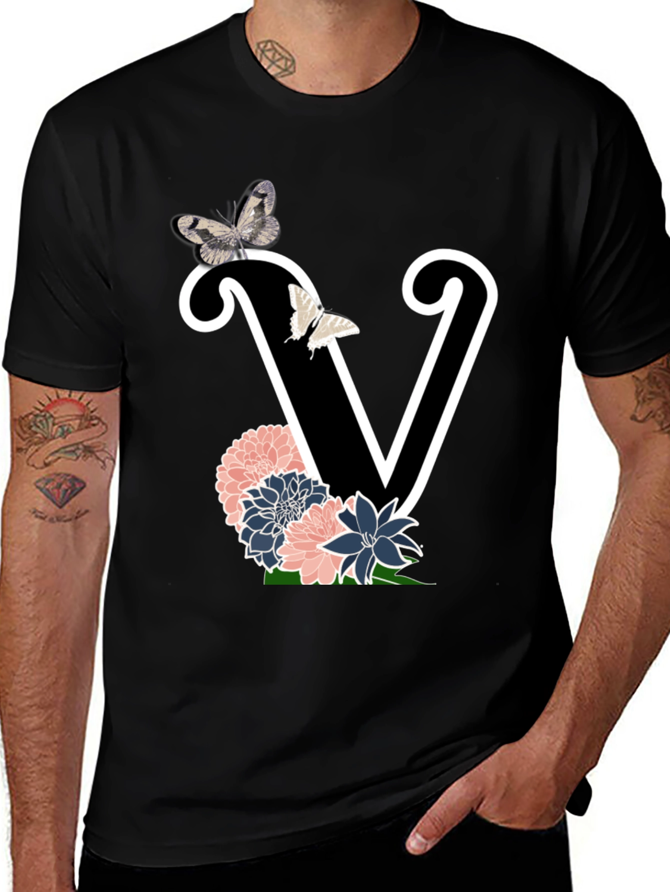 Variant 25 of Floral Letter V Graphic Tee - Trendy Style