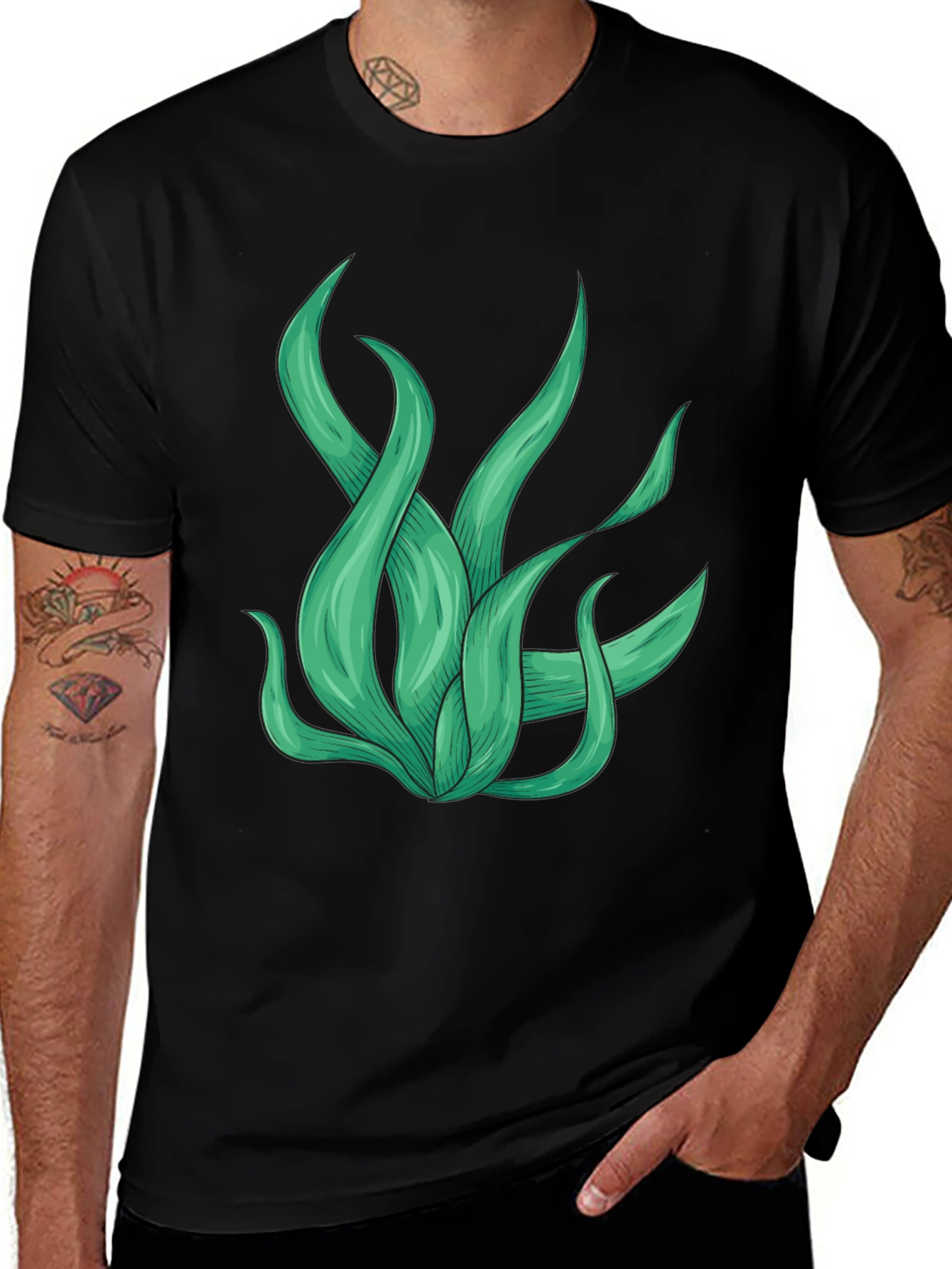 Variant 30 of Men's Black T-Shirt with Green Tentacle Graphic