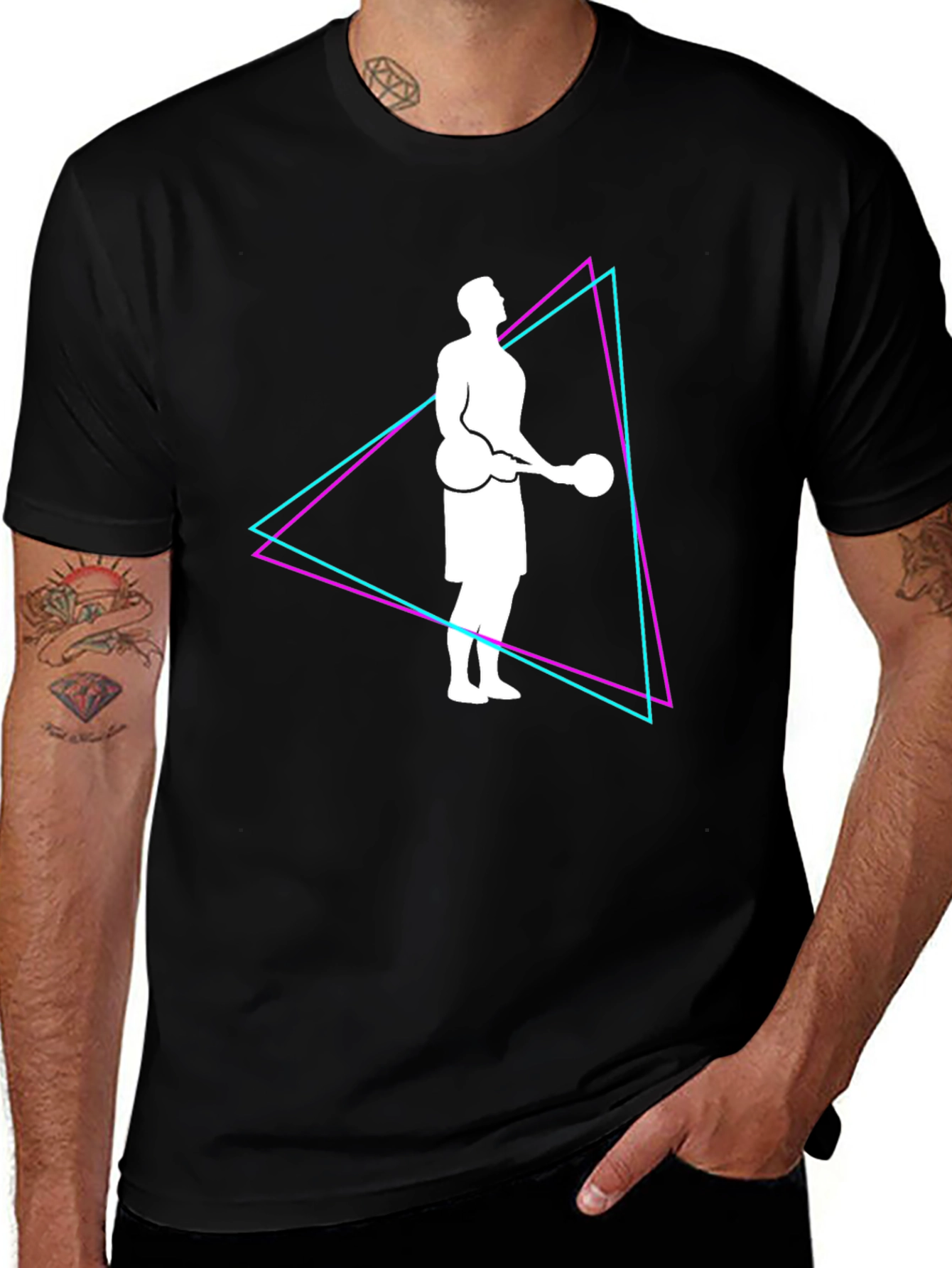 Variant 20 of Retro Black T-Shirt with Dumbbell Graphic