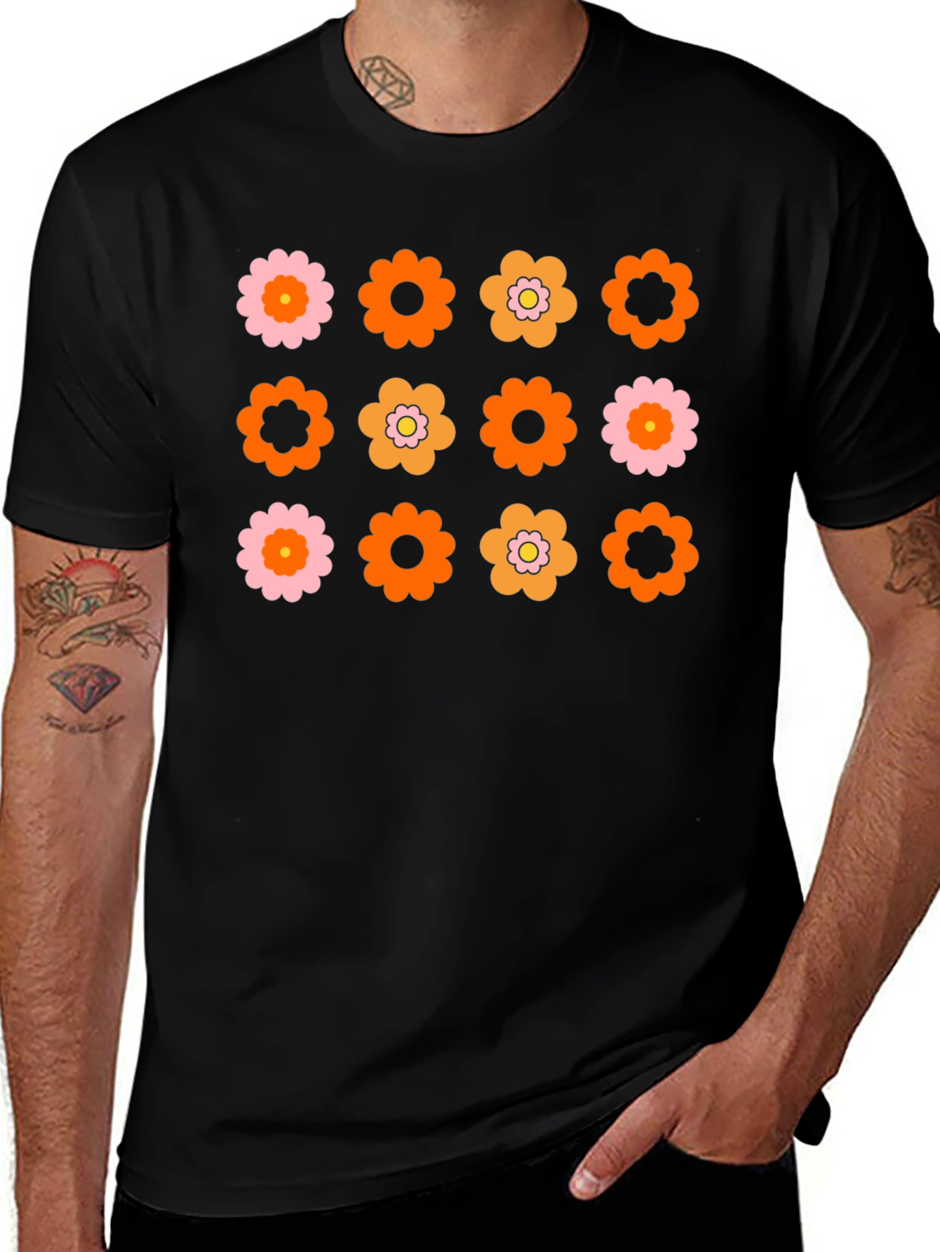 Variant 13 of Retro Flower Power Graphic Tee - Black