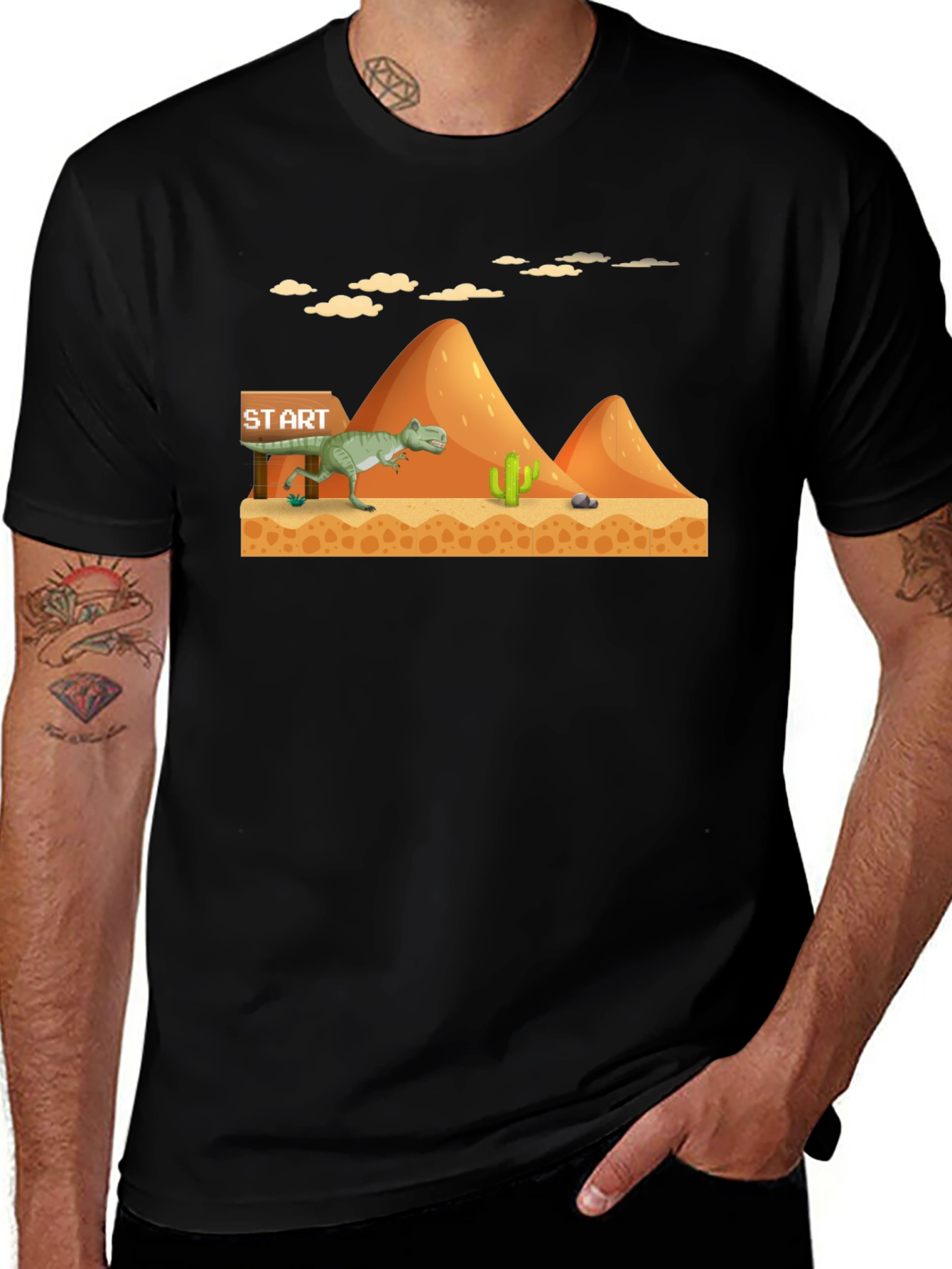 Variant 5 of Dino Run Black T-Shirt - Retro Gaming