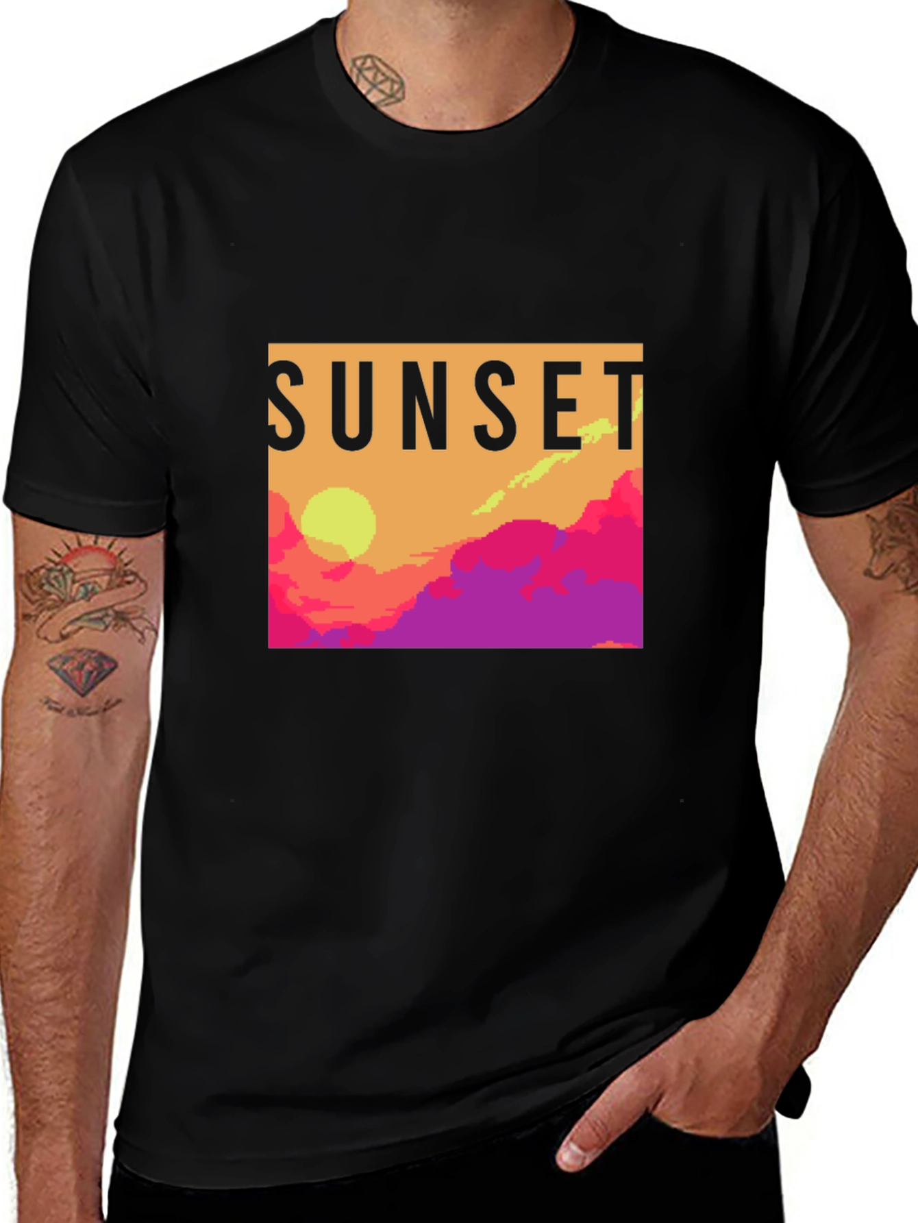 Variant 7 of Sunset Graphic Tee - Retro Pixel Art T-Shirt