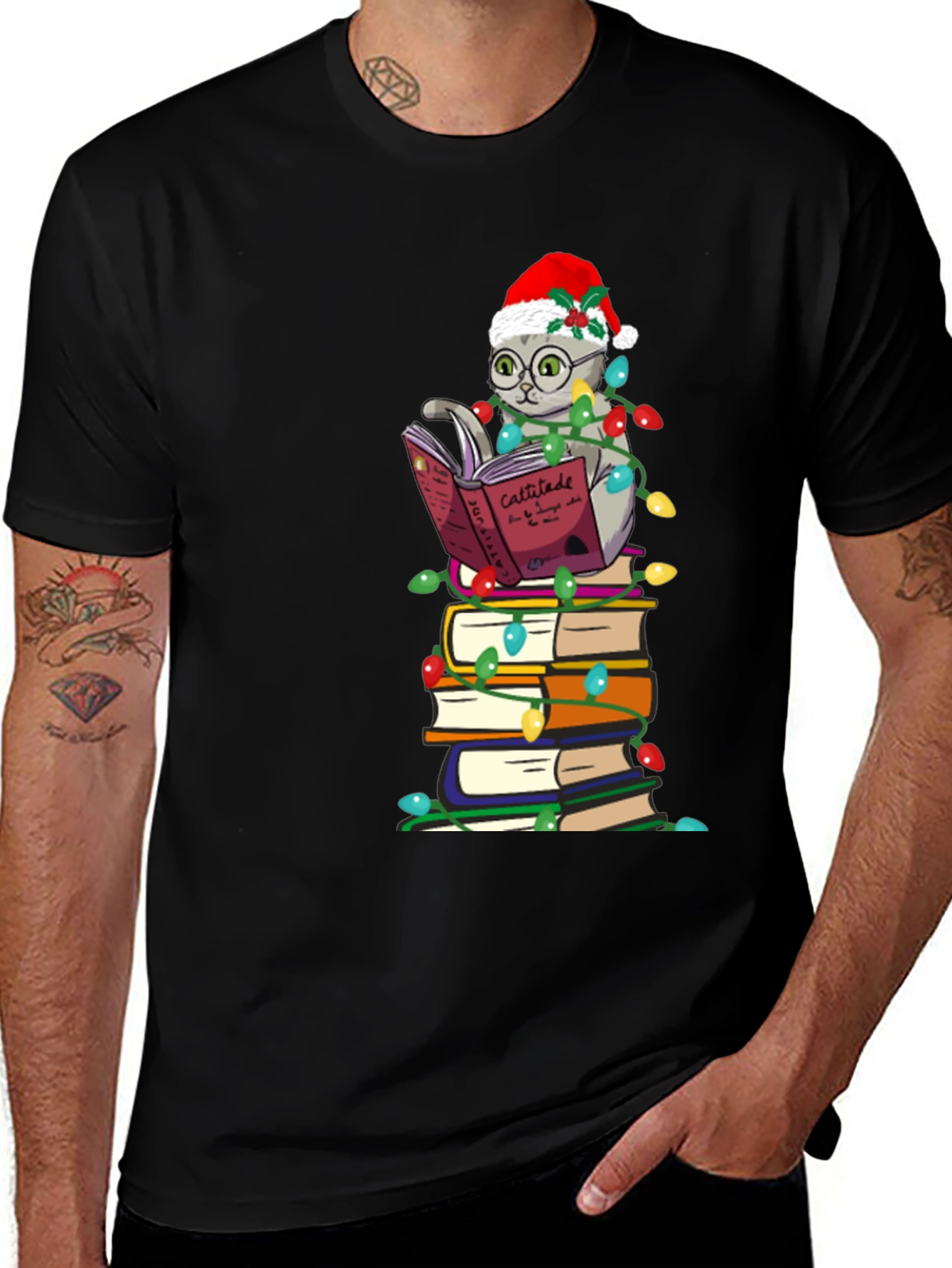 Christmas Cat Bookworm T-Shirt