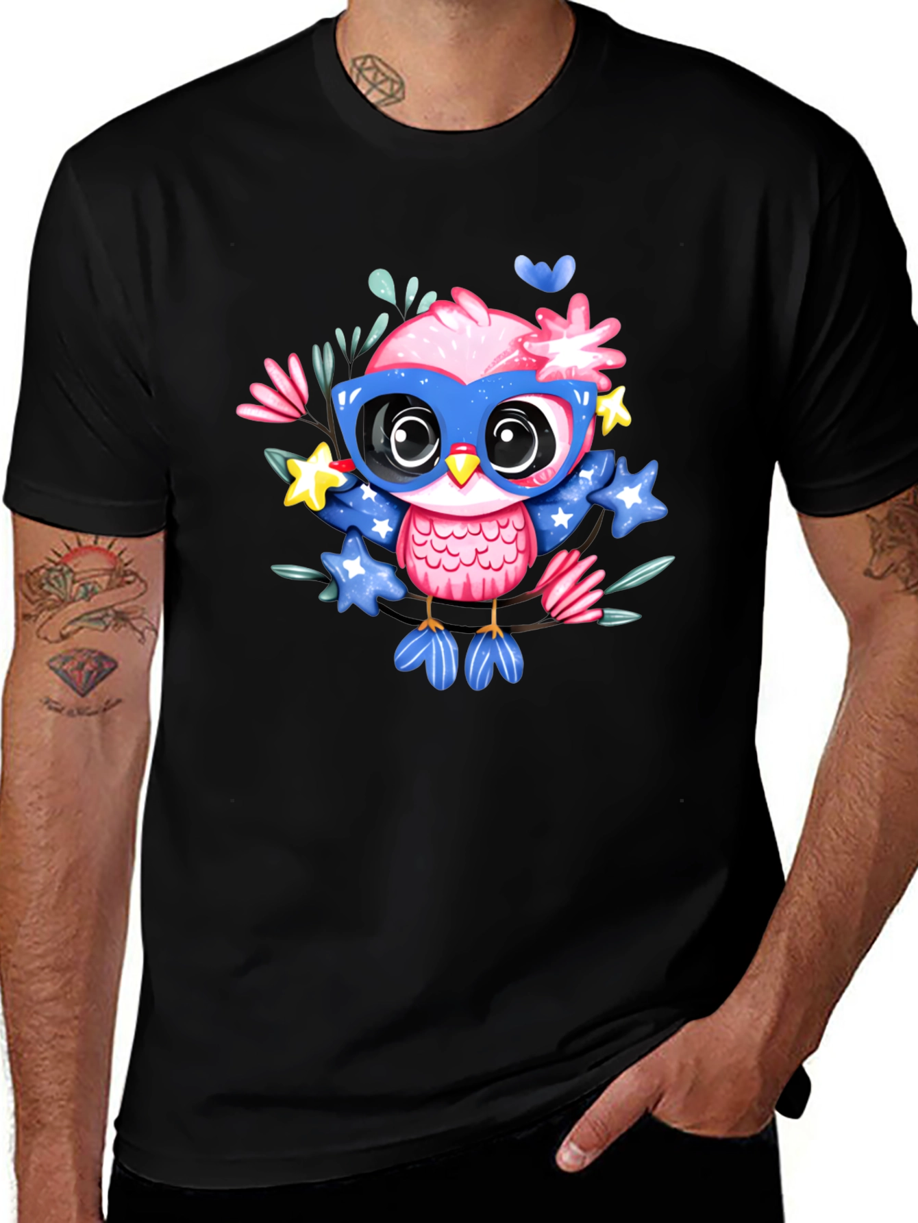 Variant 24 of Cute Owl Graphic T-Shirt - Black