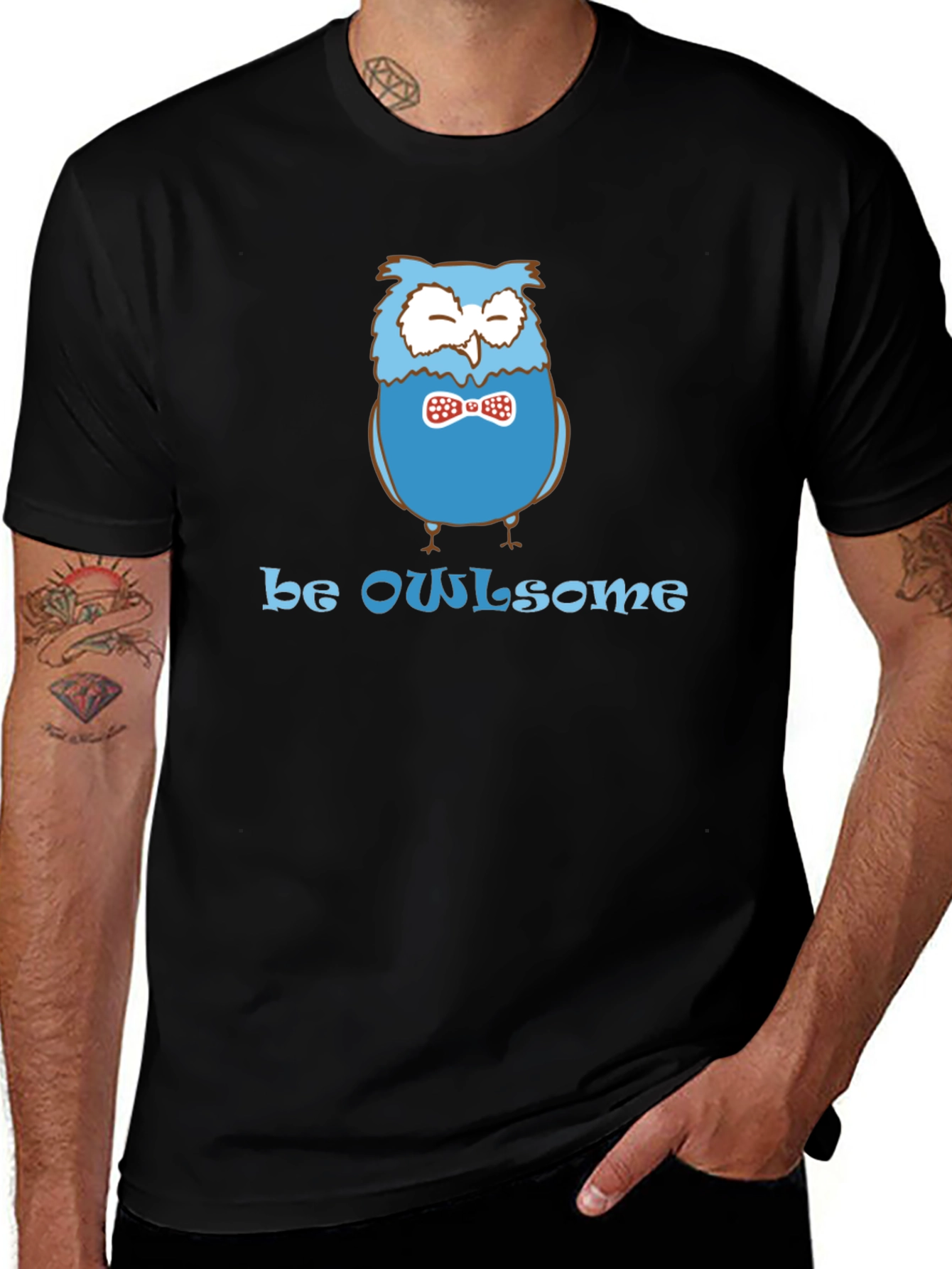 Variant 30 of Be Owlsome Black T-Shirt with Cute Owl Design