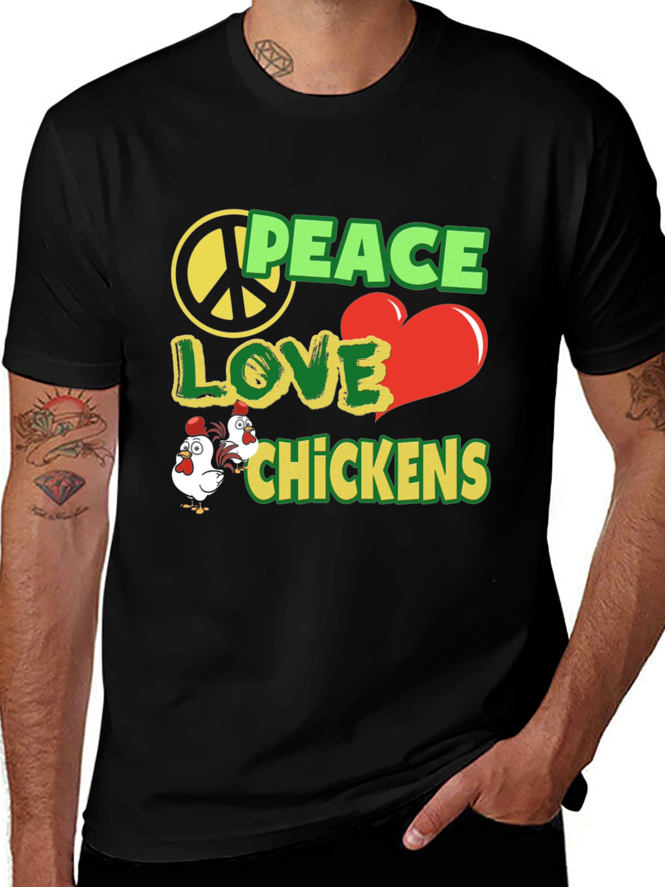 Variant 30 of Peace Love Chickens Black Graphic Tee