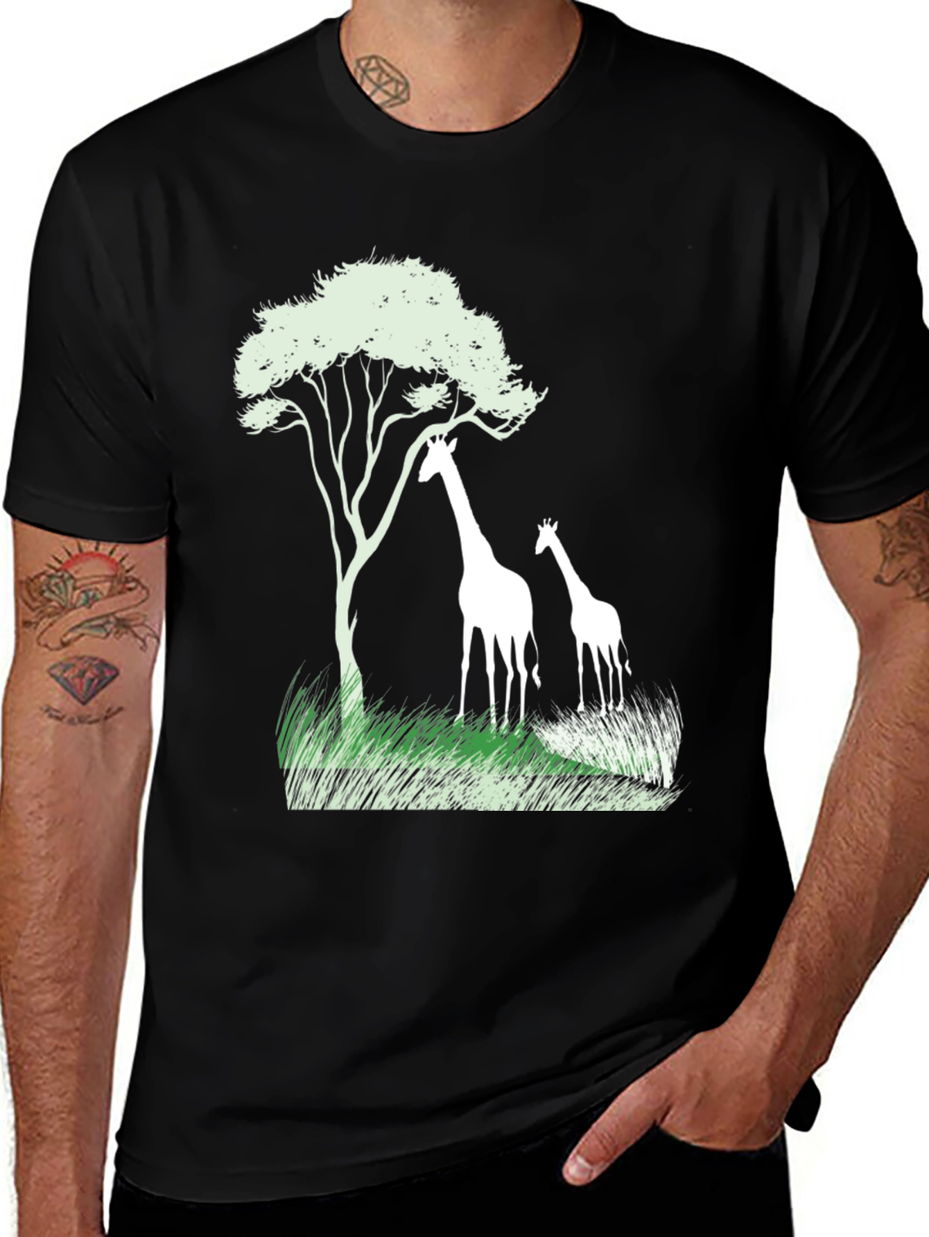 Variant 10 of Giraffe Silhouette Graphic Tee - Black