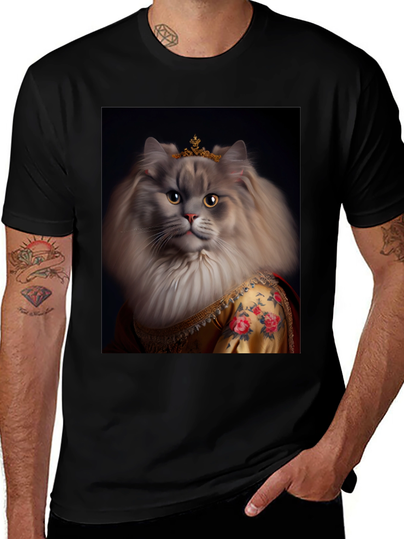 Variant 17 of Regal Cat Queen T-Shirt - Unique Pet Portrait Tee