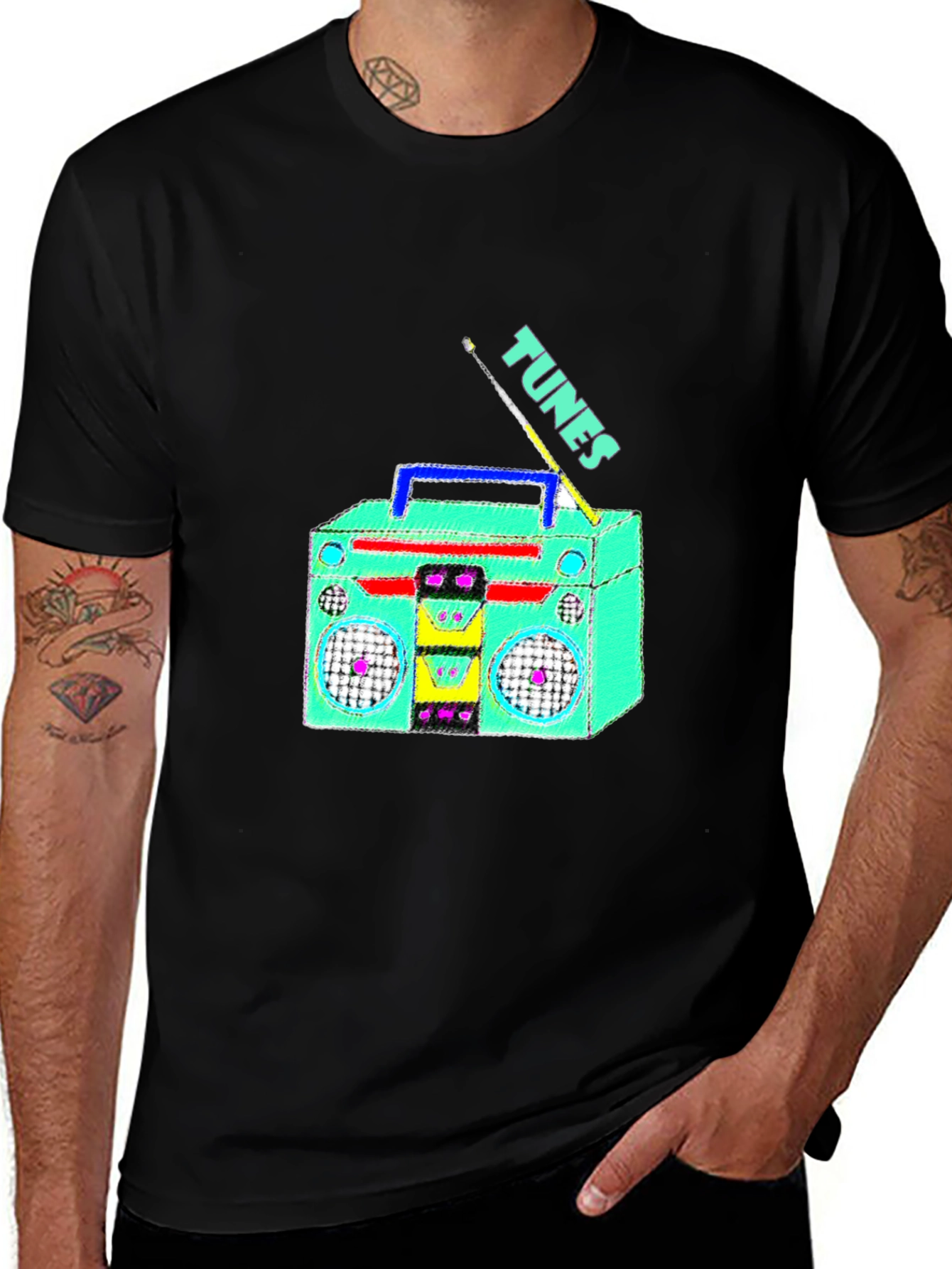 Variant 29 of Retro Tunes Graphic Tee - Black Cotton T-Shirt