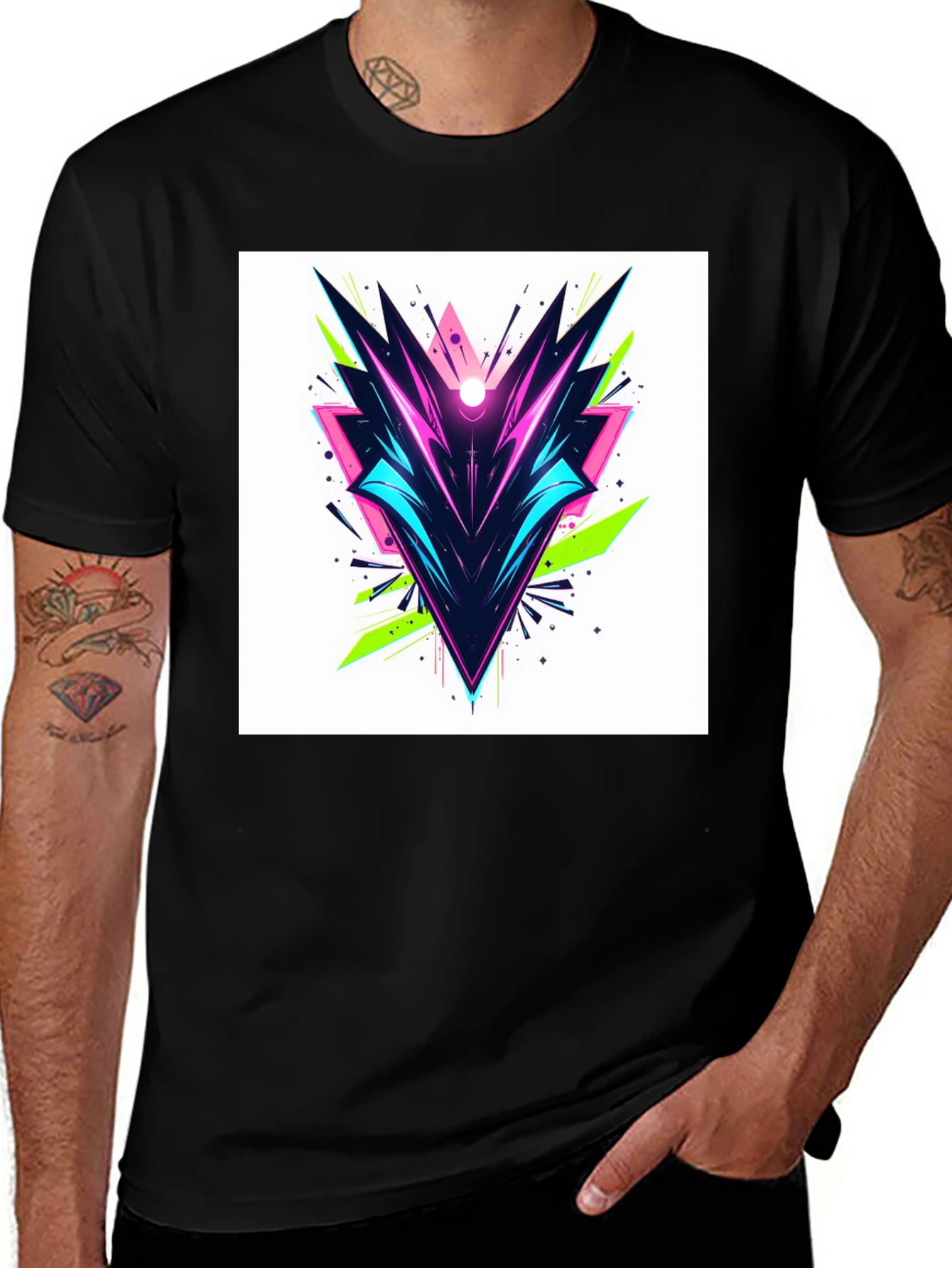 Variant 14 of Geometric Neon Design Black T-Shirt