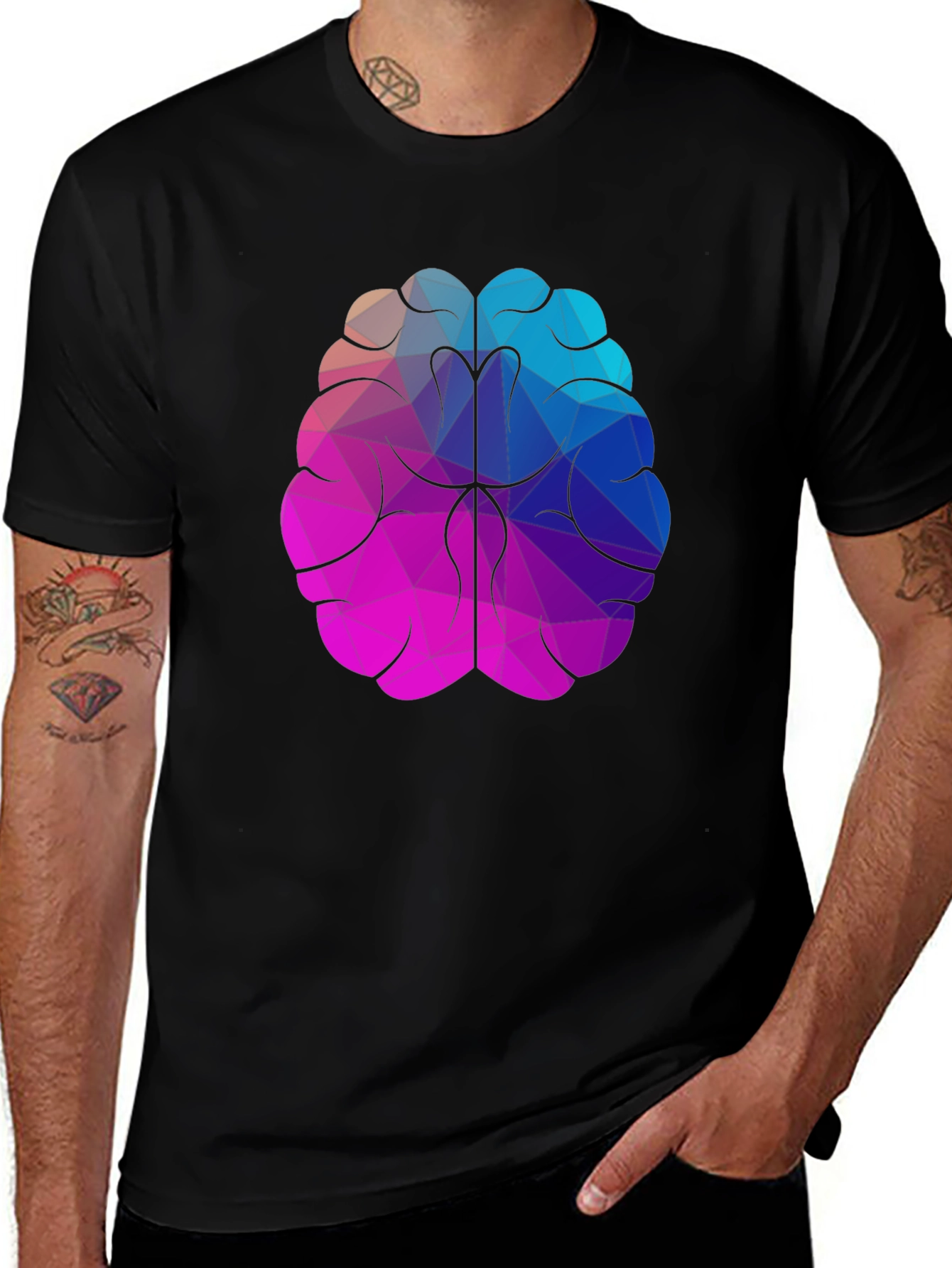 Geometric Brain Graphic Tee - Stylish Black T-Shirt