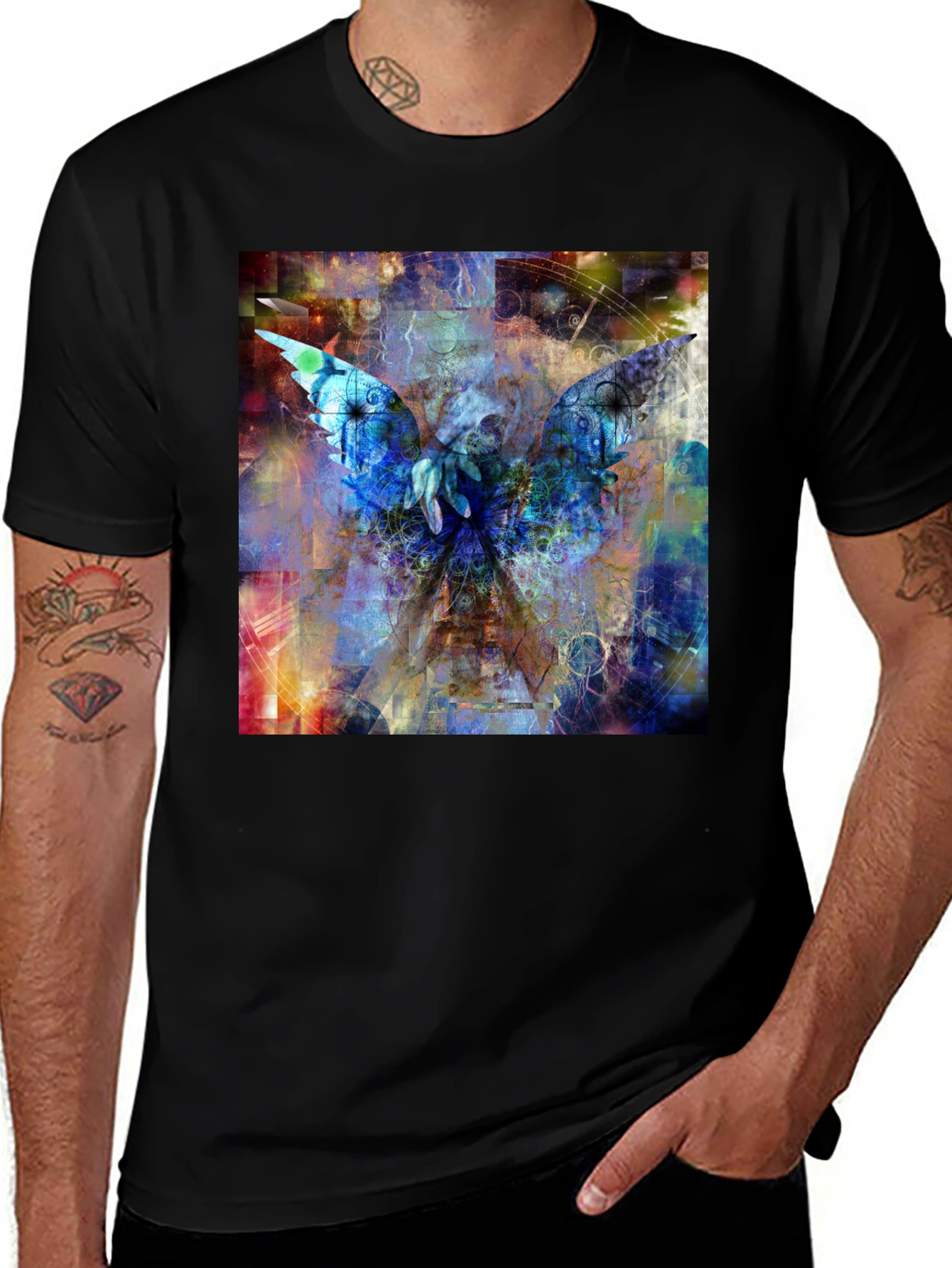 Variant 18 of Abstract Angel Wings Graphic Black T-Shirt