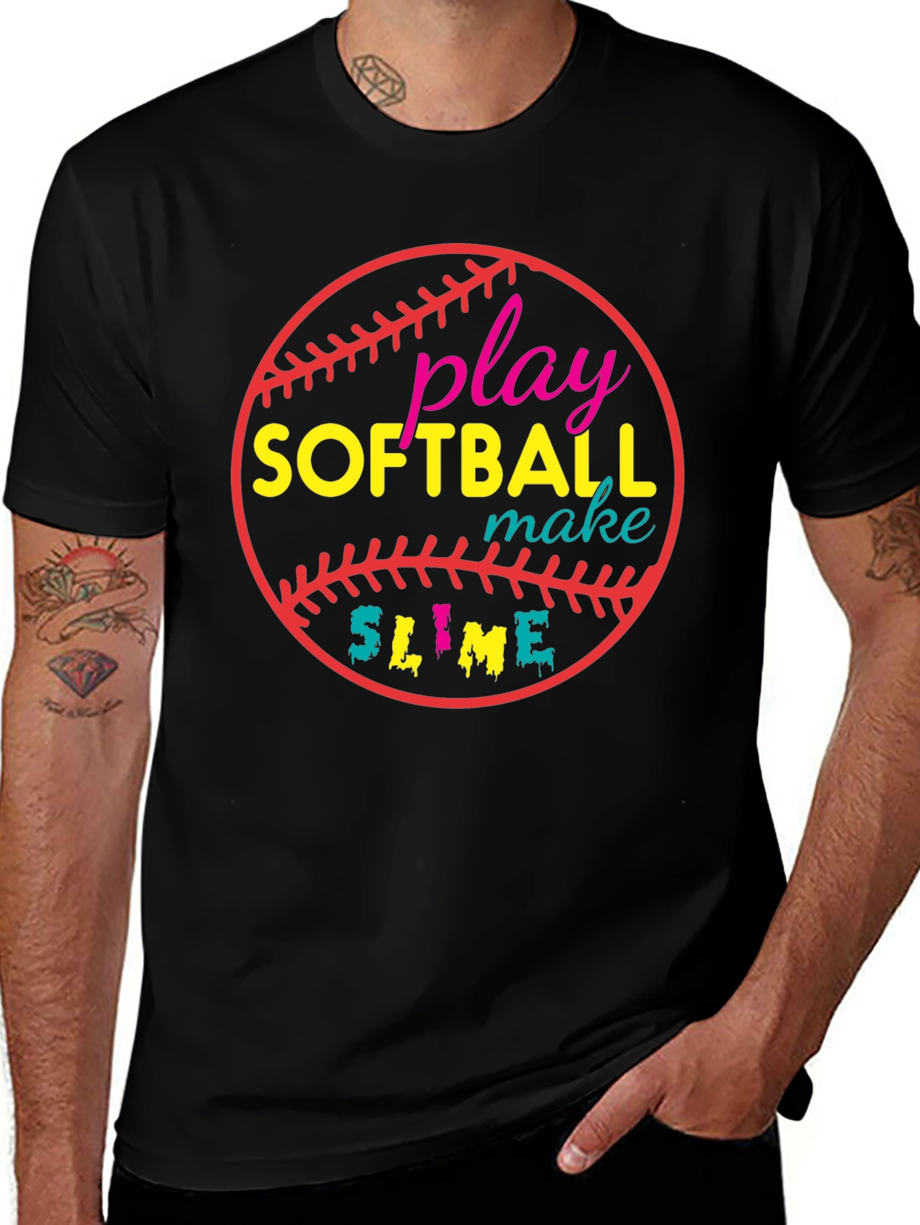 Variant 22 of Play Softball Make Slime Black T-Shirt